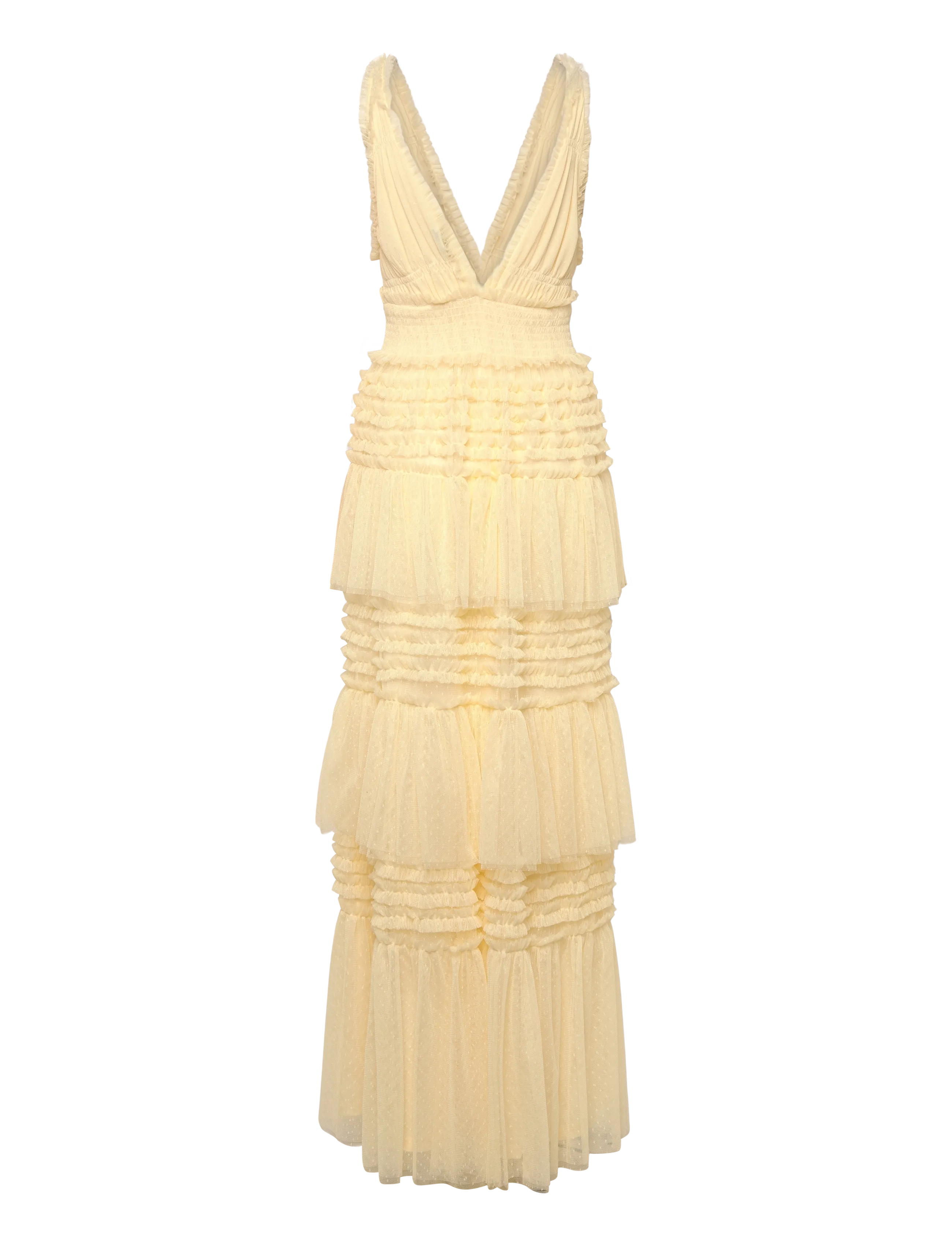 Bubbleroom - Frill Dotted Tulle Gown - aftonklänningar - butter yellow - 2