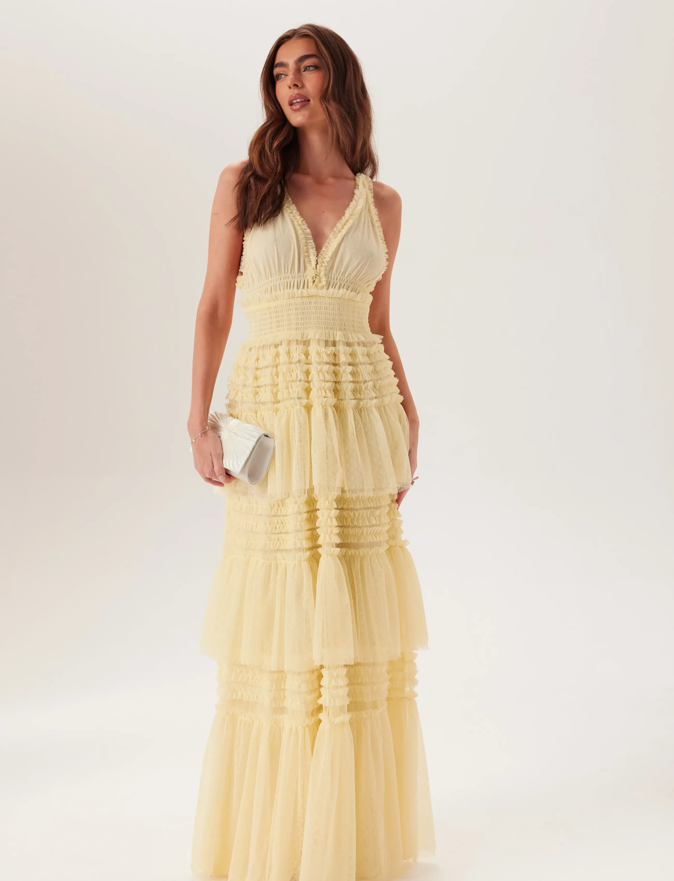 Bubbleroom Frill Dotted Tulle Gown - Klänningar - BUTTER YELLOW / yellow