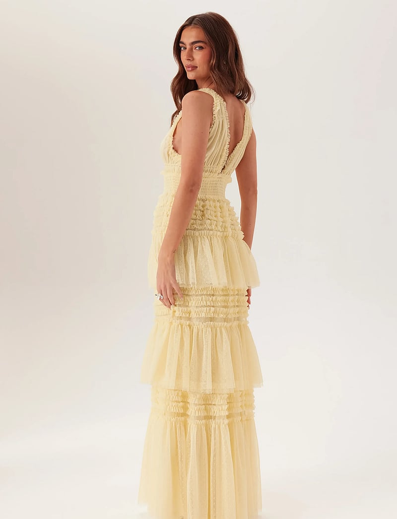 Bubbleroom - Frill Dotted Tulle Gown - aftenkjoler - butter yellow - 4