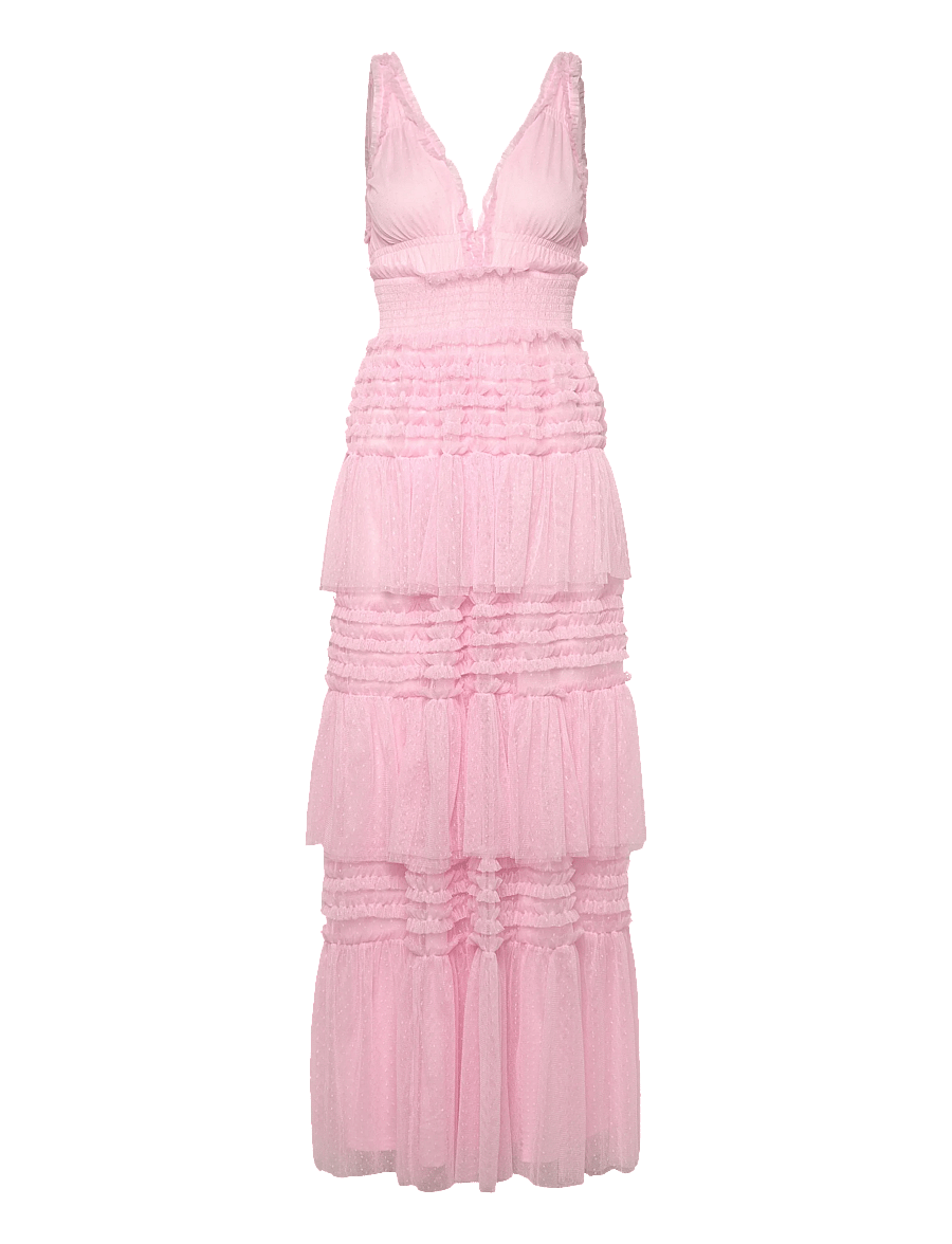 Bubbleroom - Frill Dotted Tulle Gown - aftonklänningar - light pink - 1