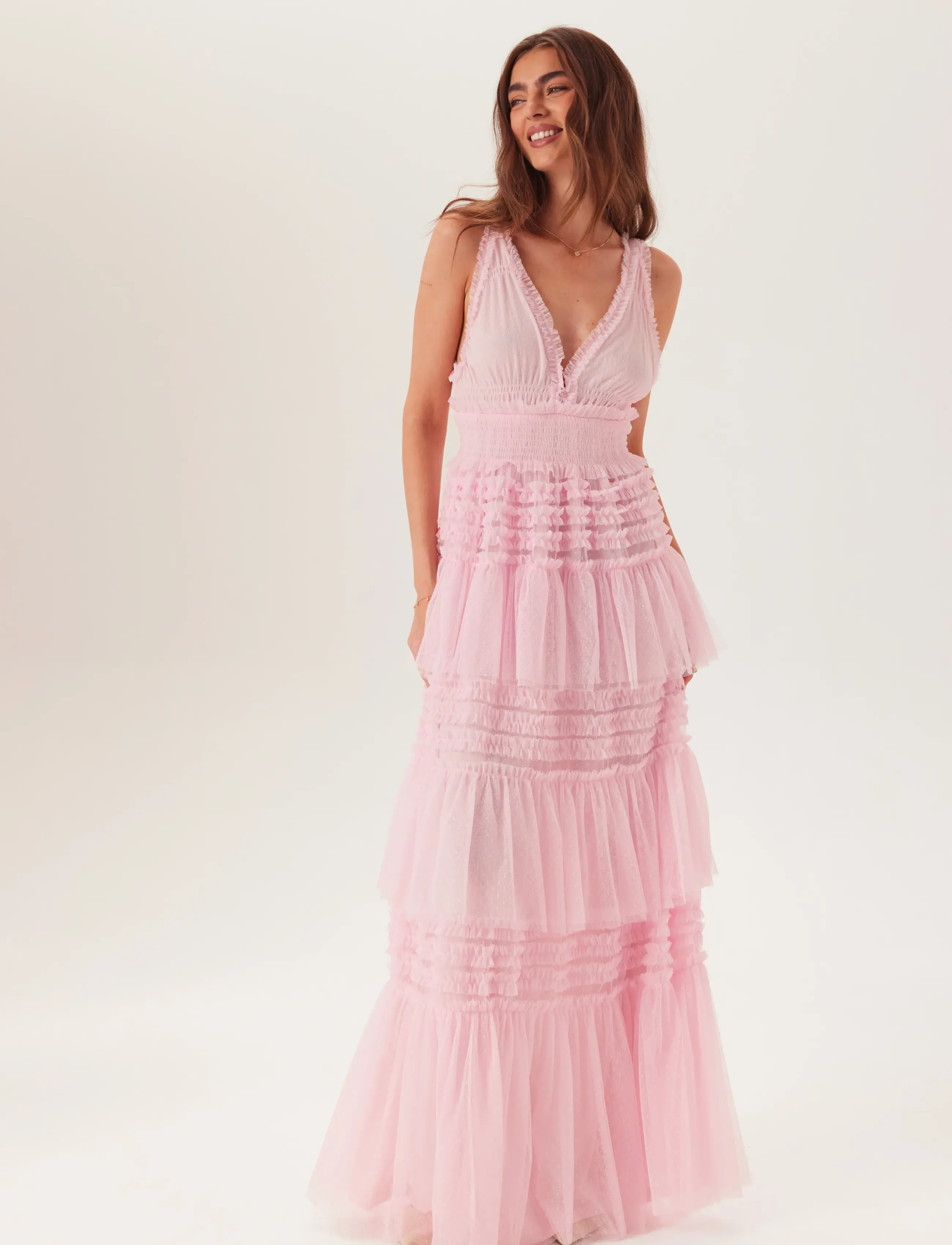Bubbleroom Frill Dotted Tulle Gown, 42, Dresses, Rosa - Maxi Dress, Frauen