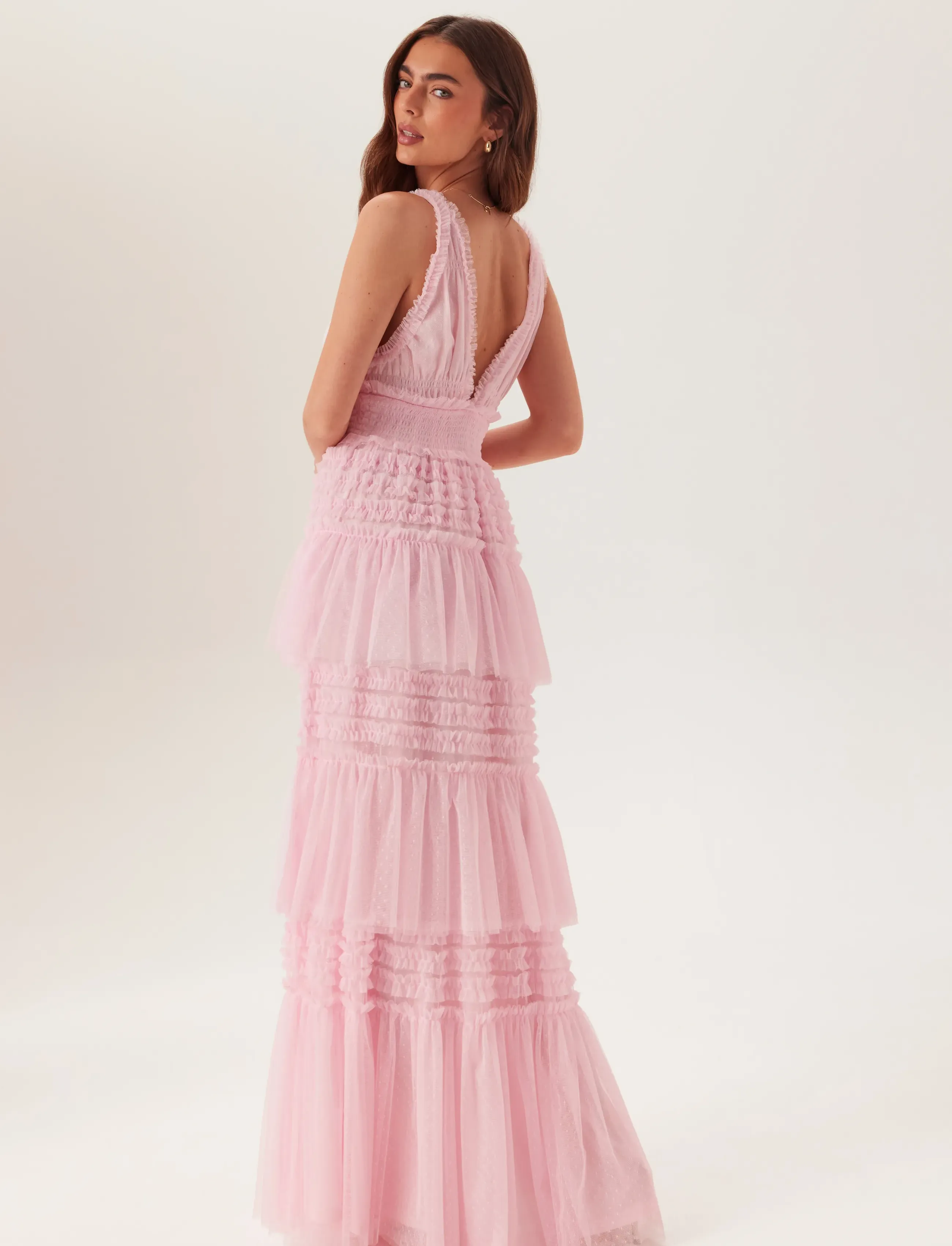 Bubbleroom - Frill Dotted Tulle Gown - evening dresses - light pink - 4