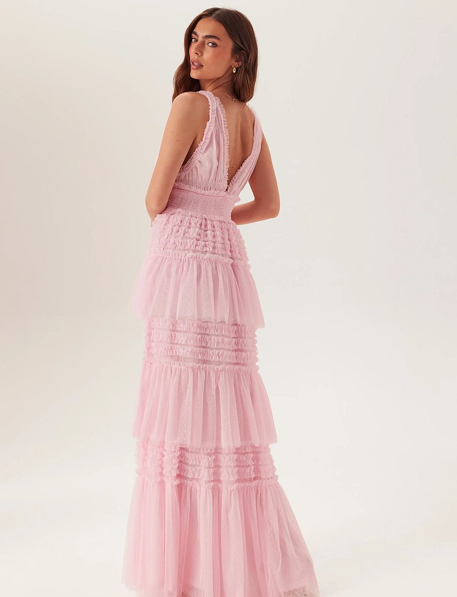 Bubbleroom - Frill Dotted Tulle Gown - aftonklänningar - light pink - 4