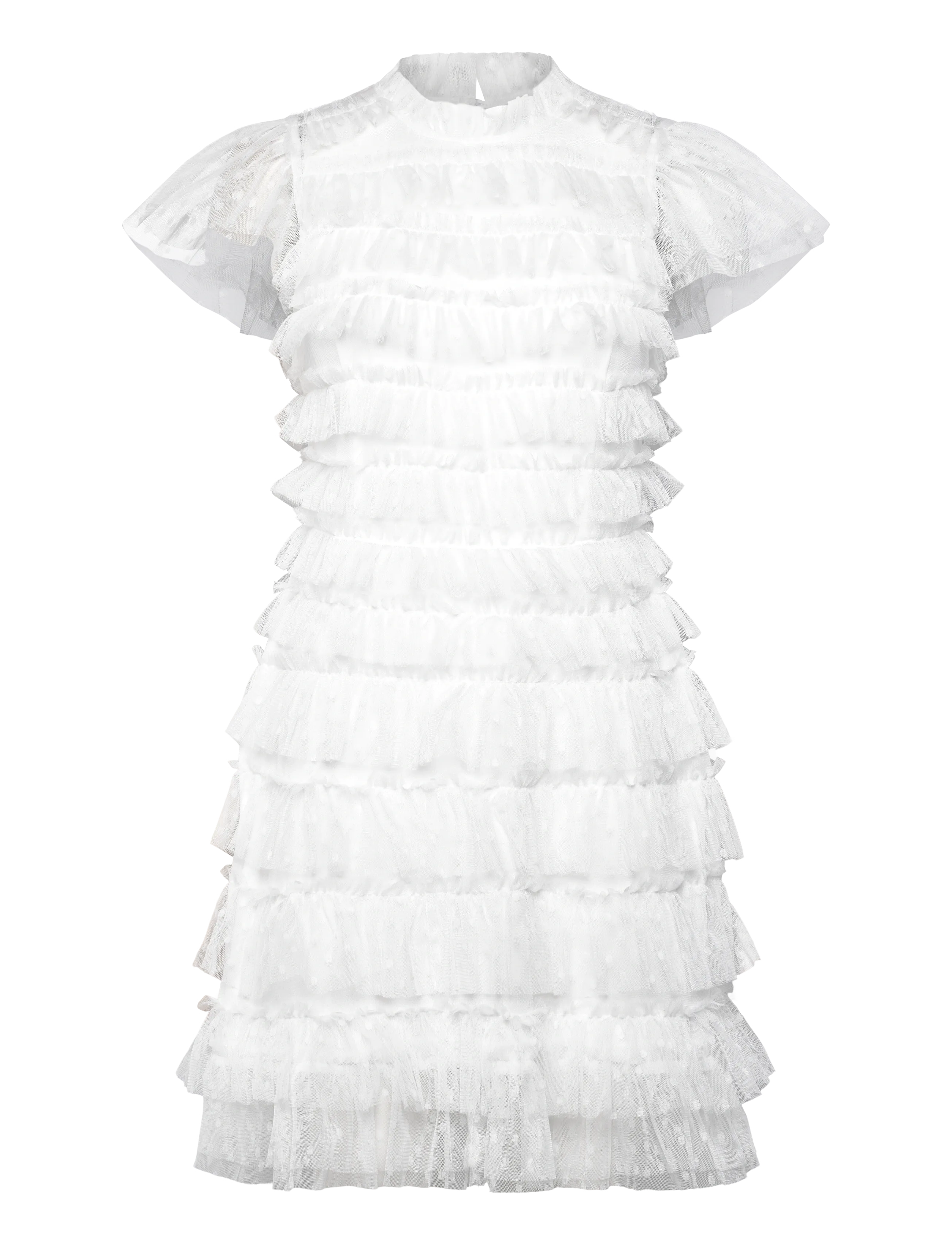 Bubbleroom High Neck Tulle Frill Dress - Festkjoler - WHITE / white