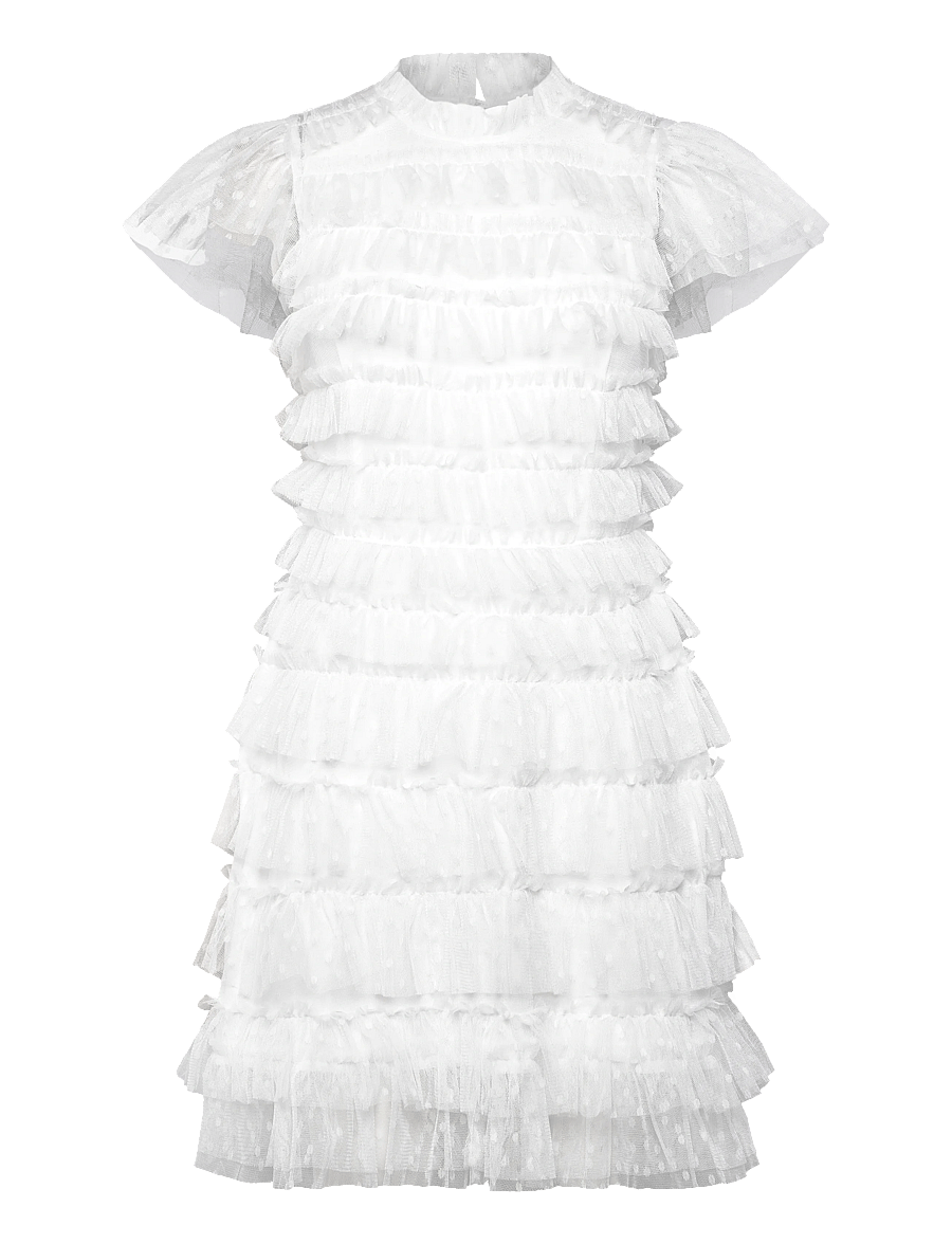 Bubbleroom - High Neck Tulle Frill Dress - konfirmationstøj - white - 1