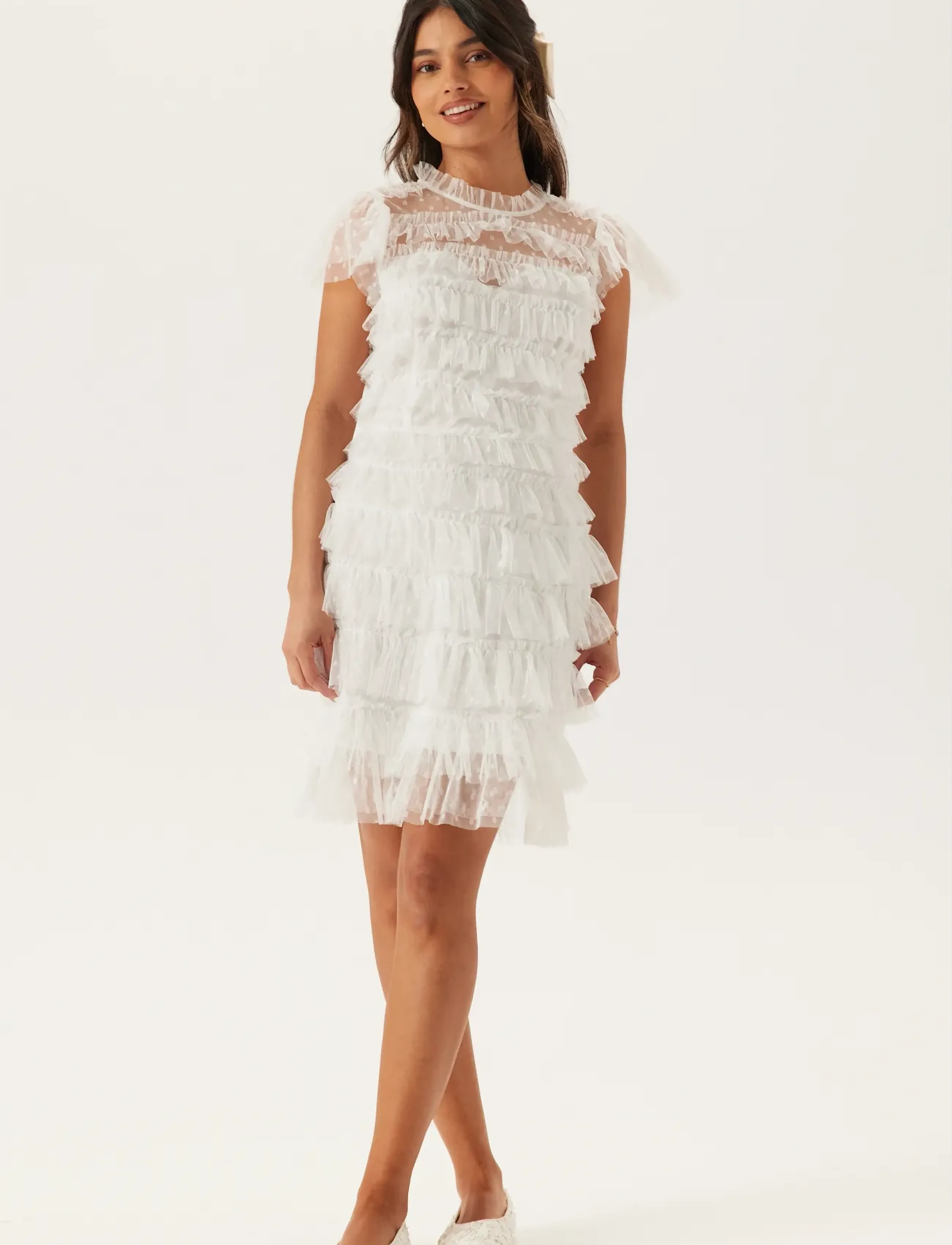 Bubbleroom - High Neck Tulle Frill Dress - konfirmationstøj - white - 4