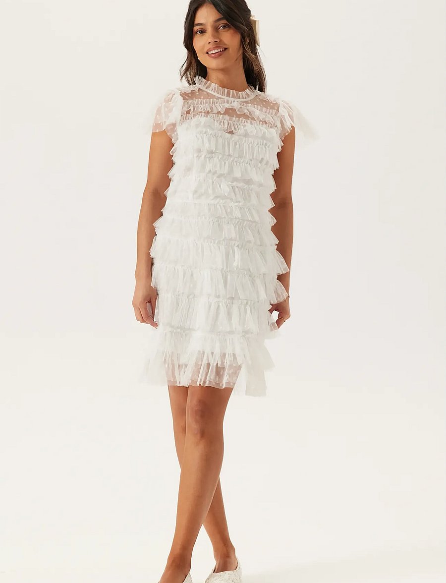 Bubbleroom - High Neck Tulle Frill Dress - konfirmationstøj - white - 4