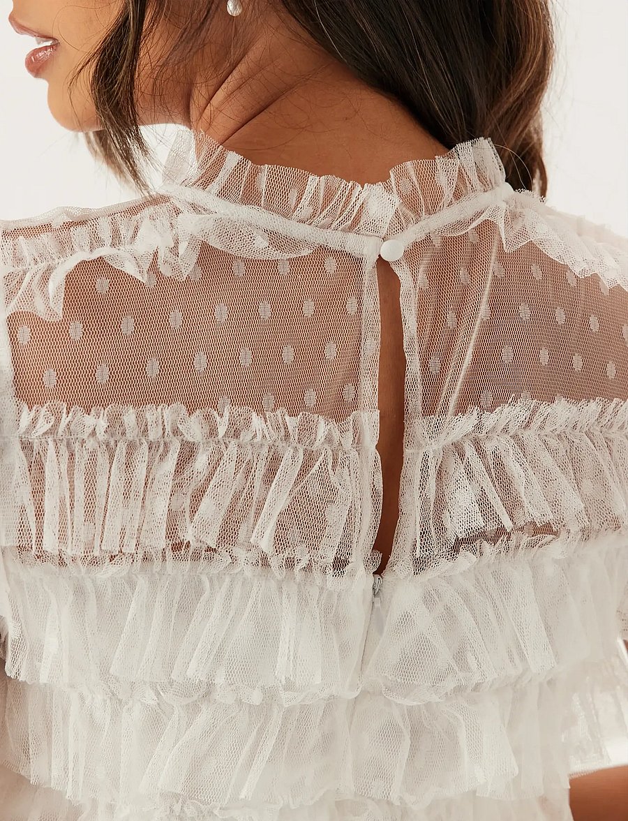 Bubbleroom - High Neck Tulle Frill Dress - konfirmationstøj - white - 5