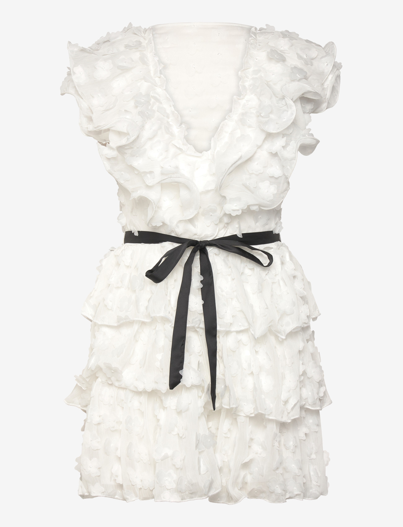 Bubbleroom - V-neck Frill Floral Dress - cocktail dresses - white - 1