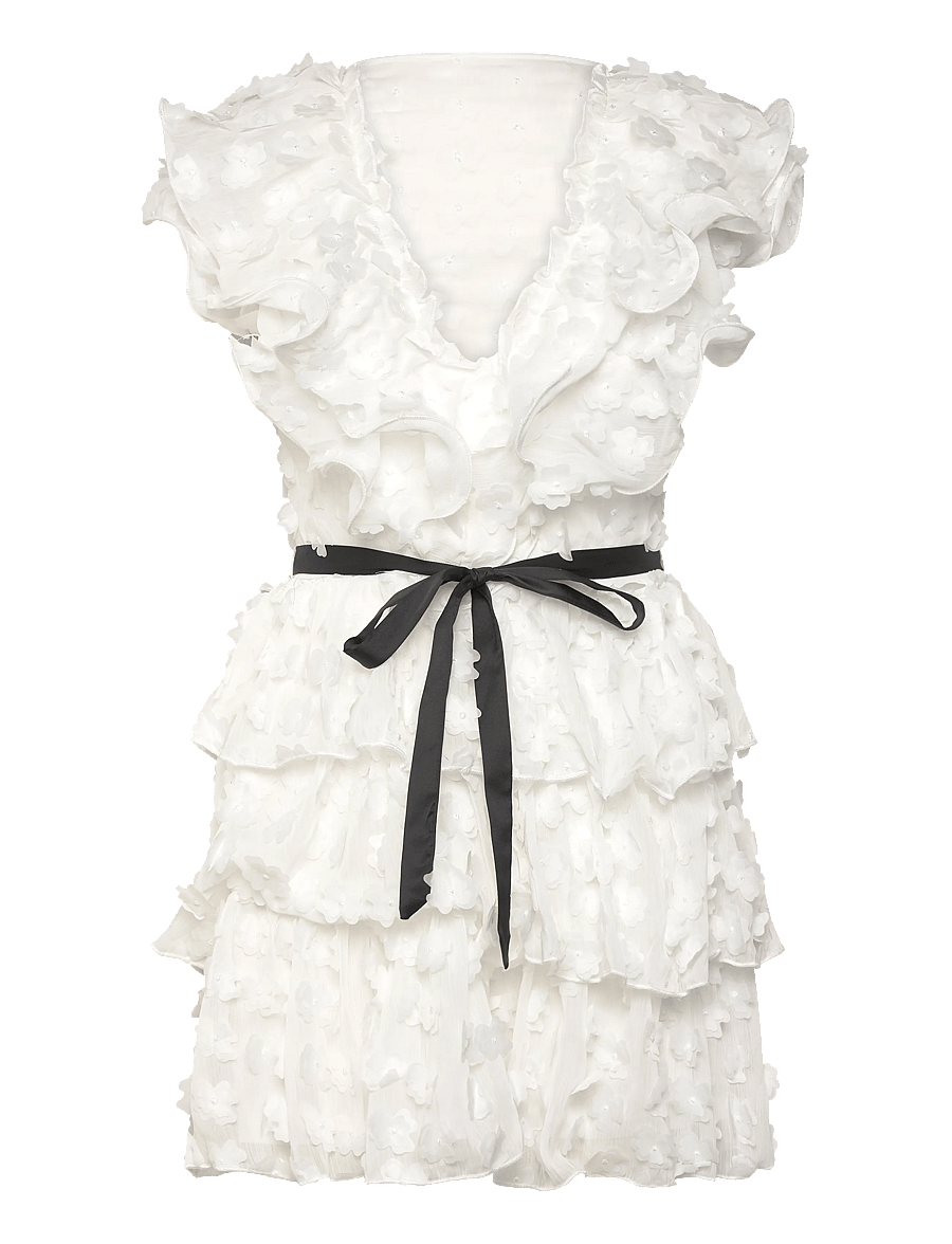 Bubbleroom - V-neck Frill Floral Dress - cocktailkjoler - white - 1