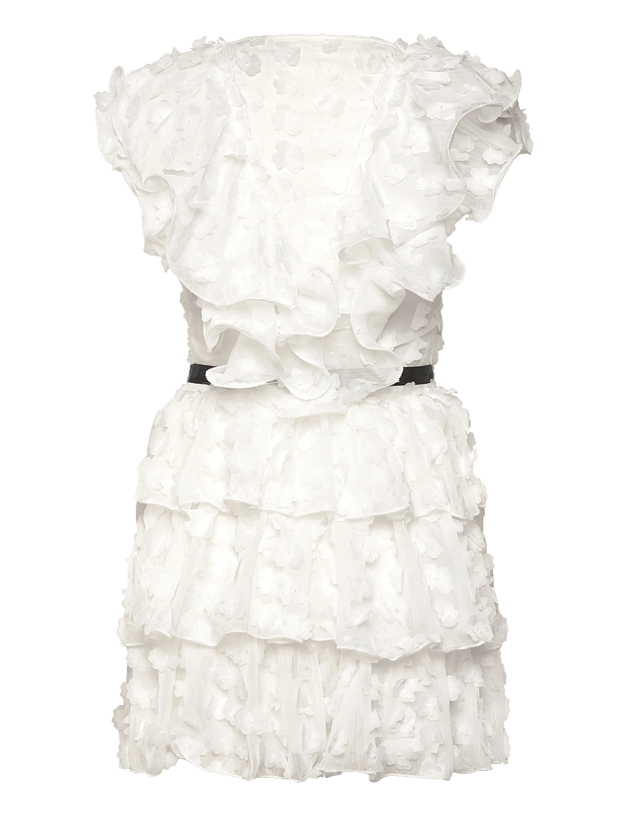 Bubbleroom - V-neck Frill Floral Dress - cocktailkjoler - white - 2