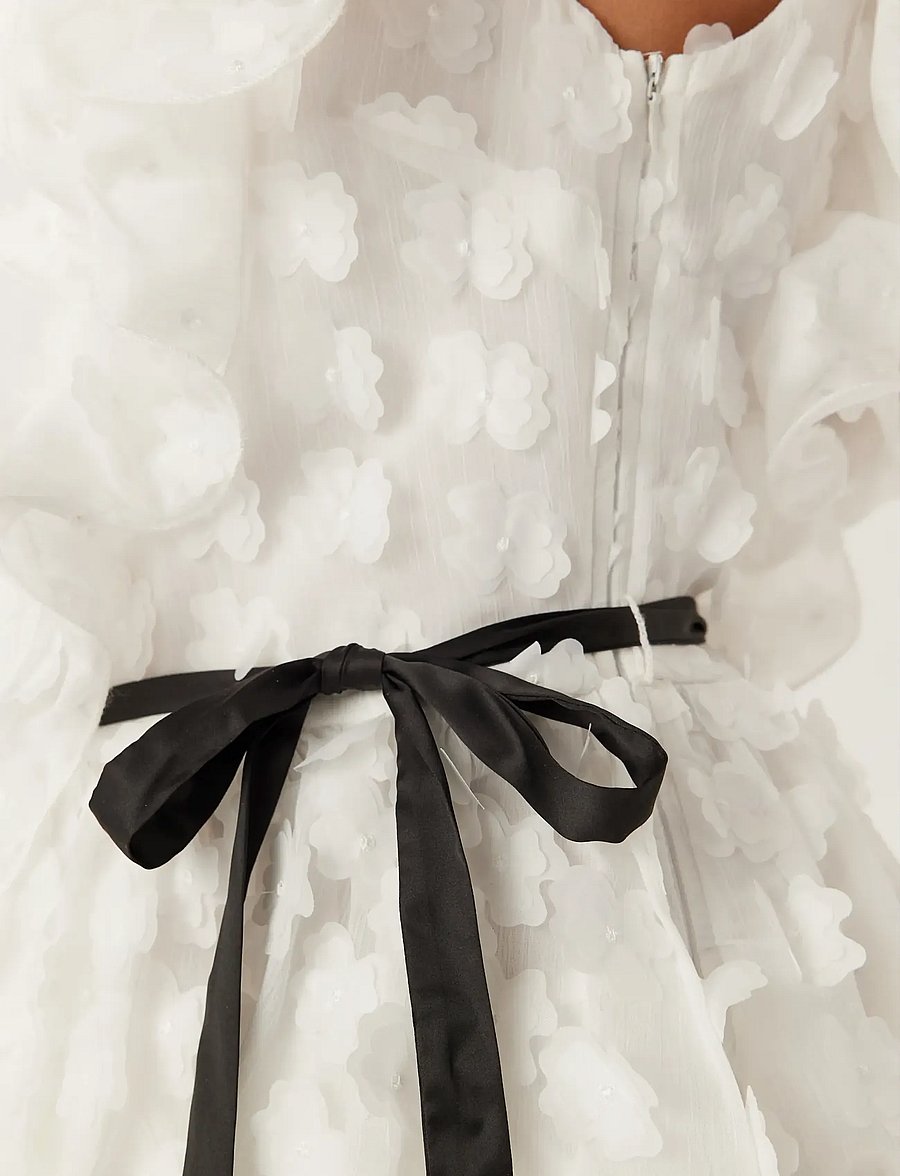 Bubbleroom - V-neck Frill Floral Dress - cocktailkjoler - white - 5
