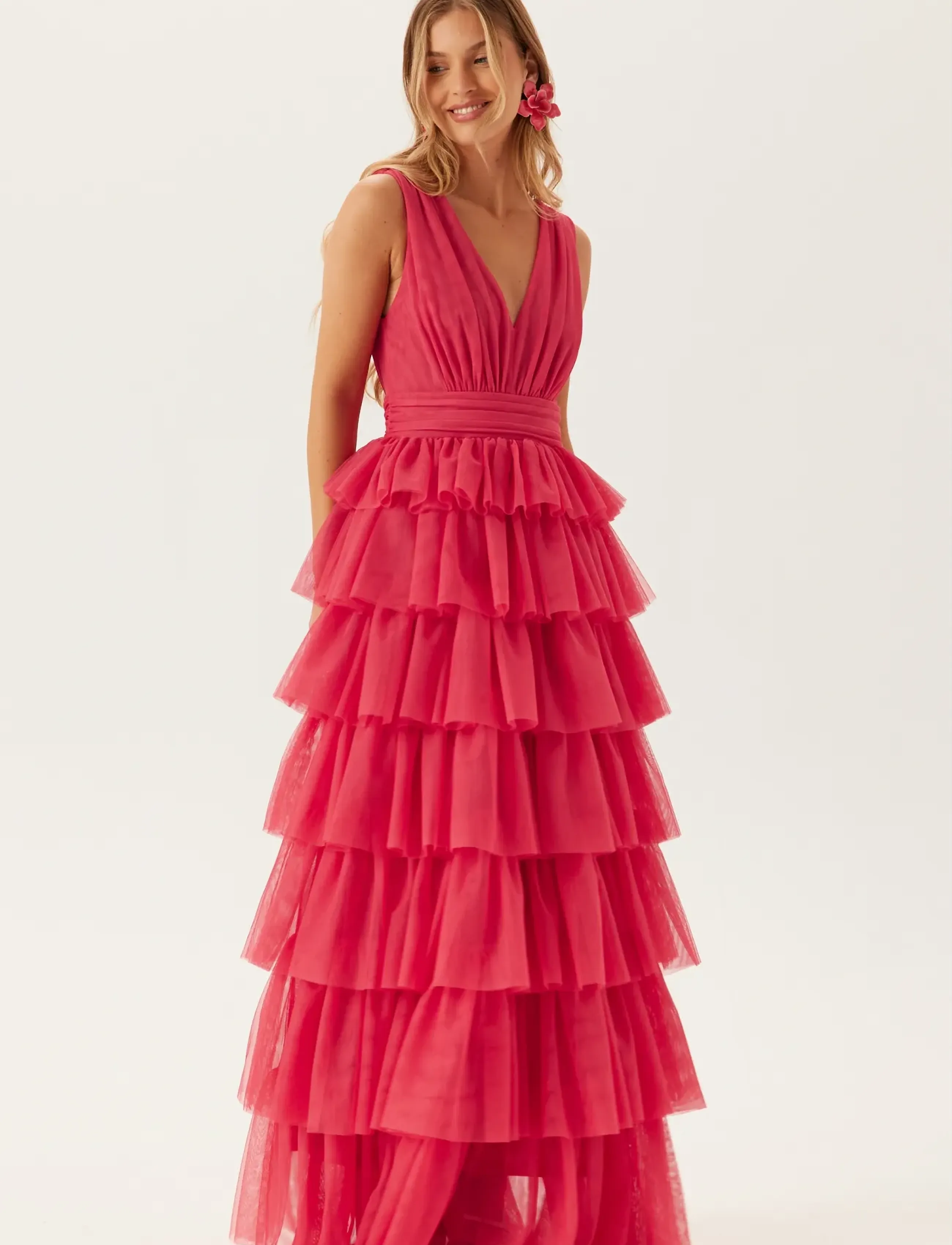 Bubbleroom Tulle Frill Gown, 40, Pink, Kjoler > Maxikjole, Dame