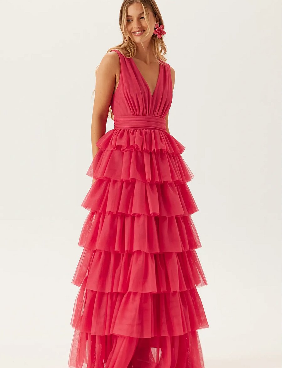Bubbleroom - Tulle Frill Gown - fuchsia - 0