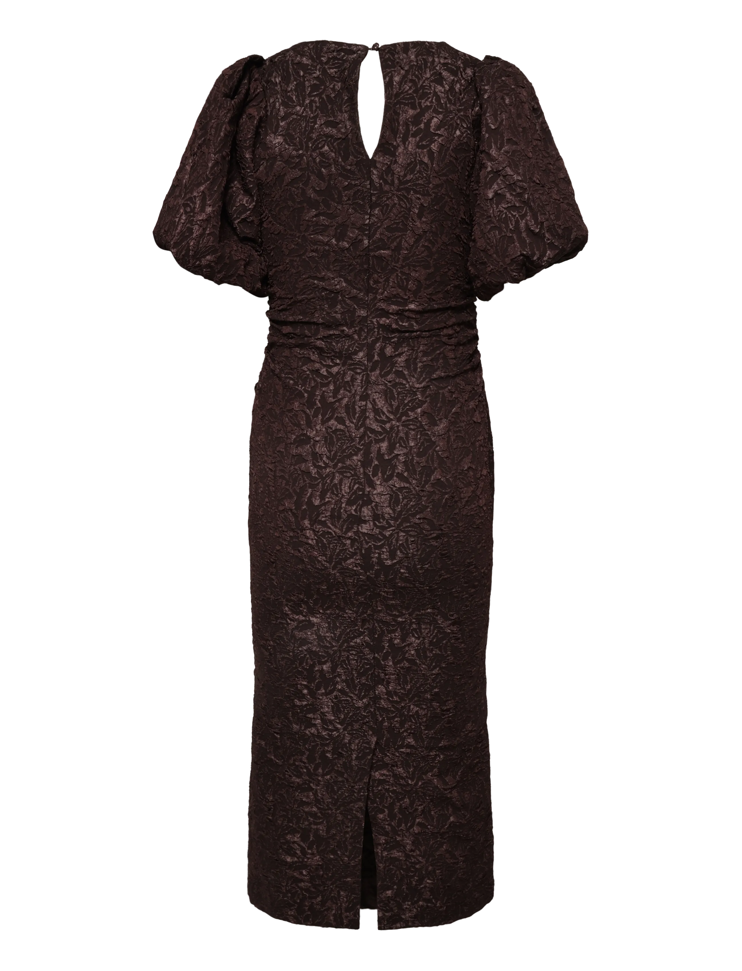 Bubbleroom - Puff Sleeve Jacquard Midi Dress - sommerkjoler - brown - 2