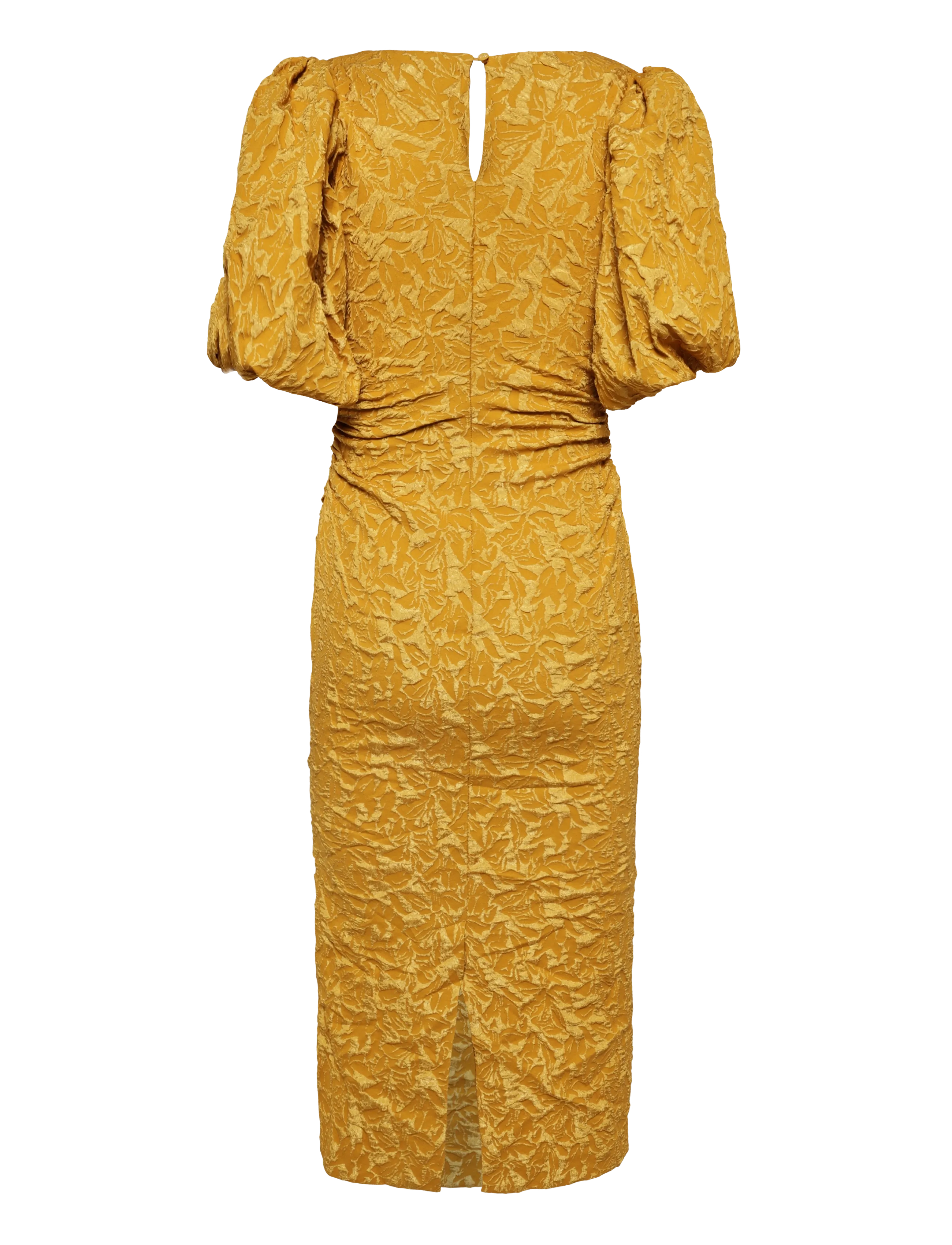 Bubbleroom - Puff Sleeve Jacquard Midi Dress - sommerkleider - golden yellow - 2