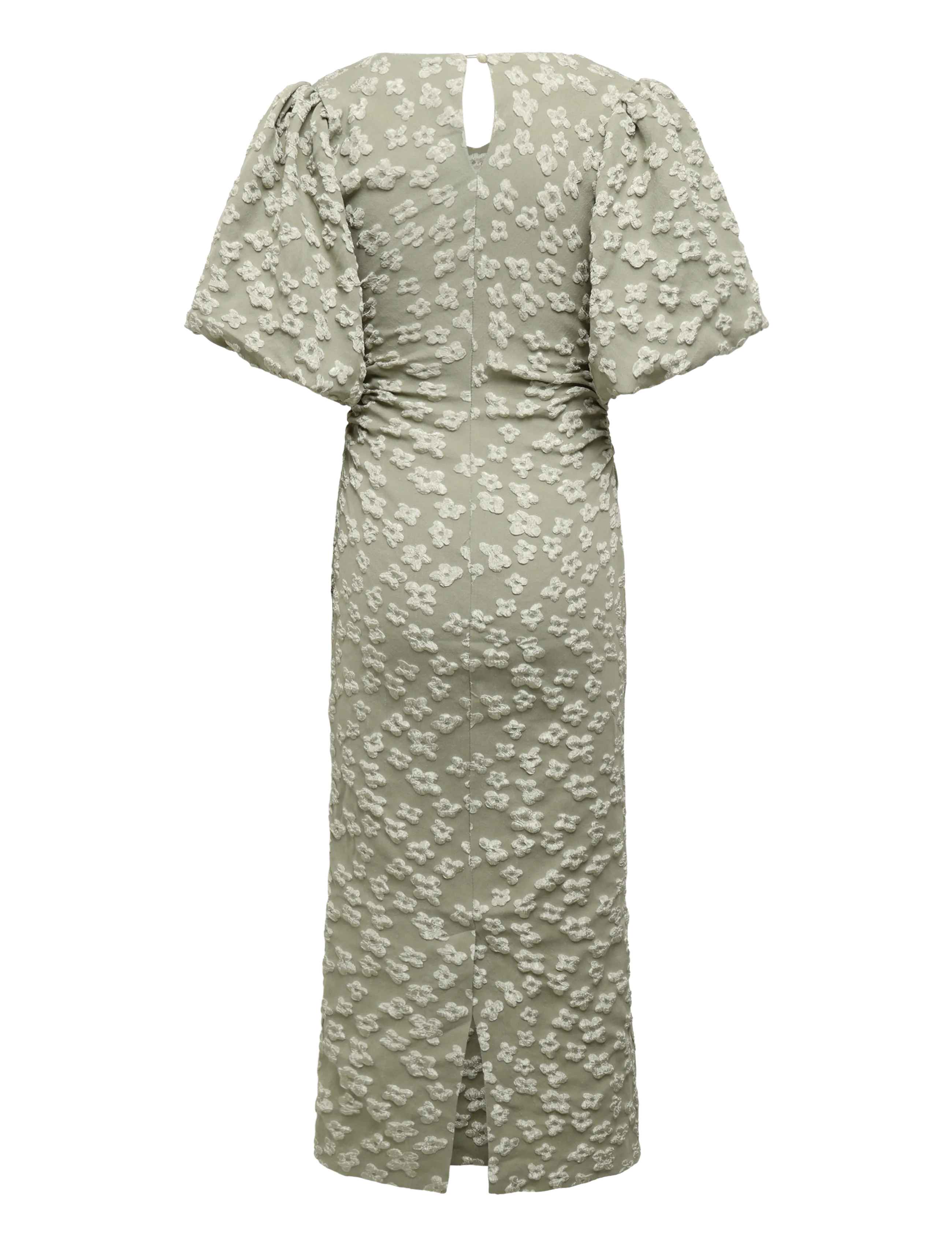 Bubbleroom - Puff Sleeve Jacquard Midi Dress - sommerkleider - light khaki green - 2