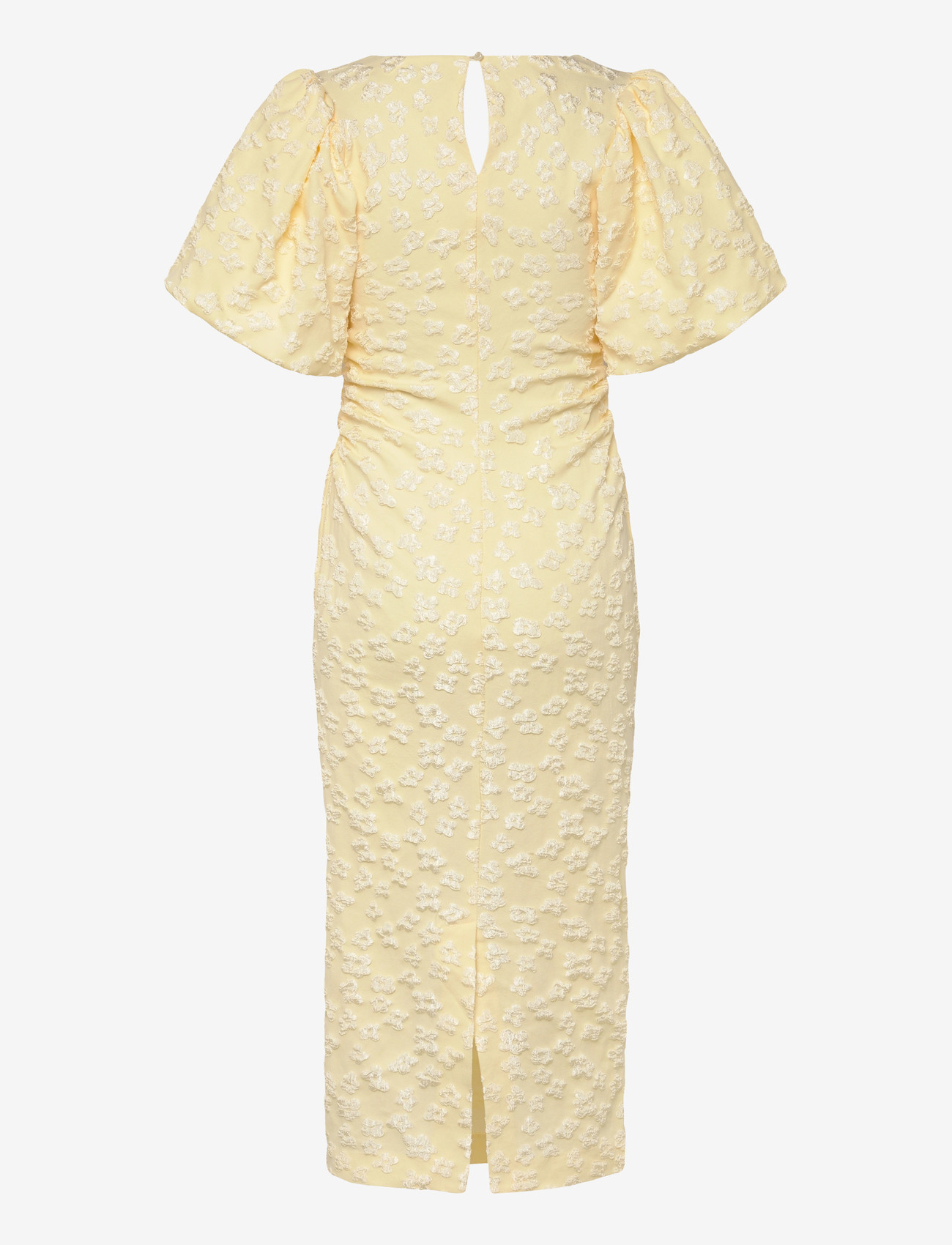 Bubbleroom - Puff Sleeve Jacquard Midi Dress - midi dresses - light yellow - 2