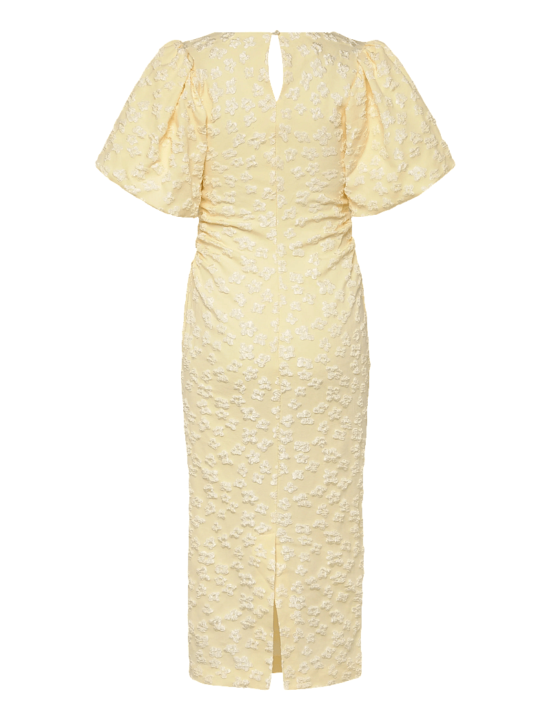 Bubbleroom - Puff Sleeve Jacquard Midi Dress - midi kjoler - light yellow - 2