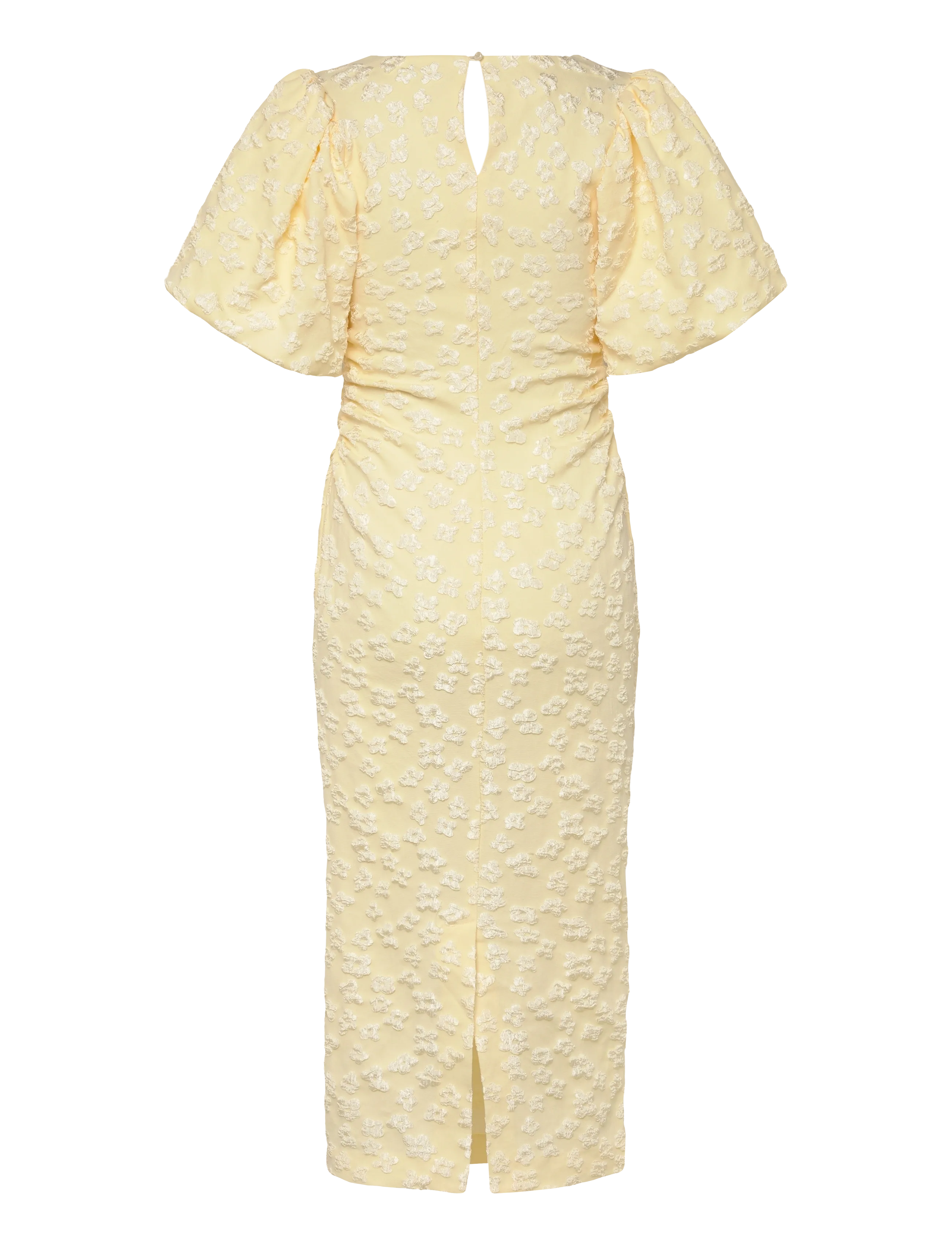 Bubbleroom - Puff Sleeve Jacquard Midi Dress - midikleider - light yellow - 2