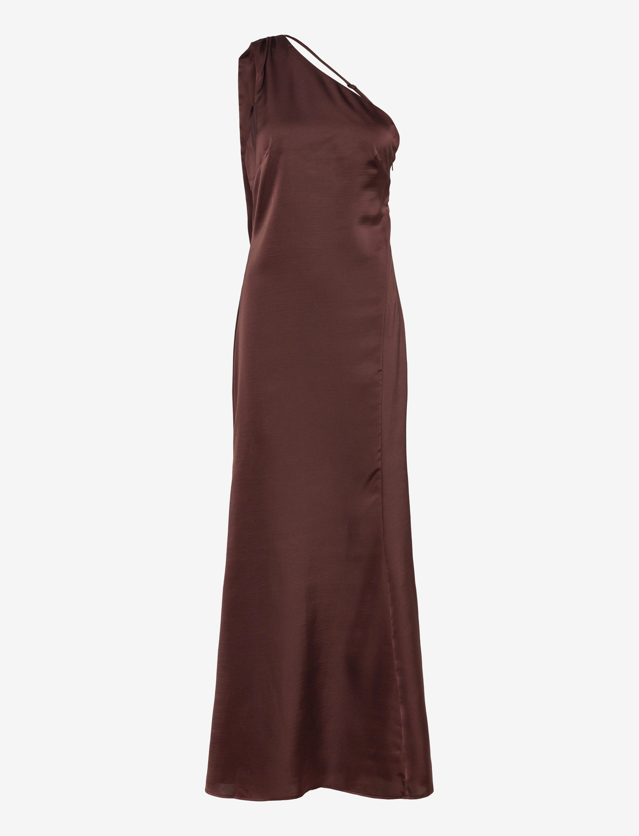 Bubbleroom - One Shoulder Scarf Satin Gown - aftenkjoler - dark brown - 1