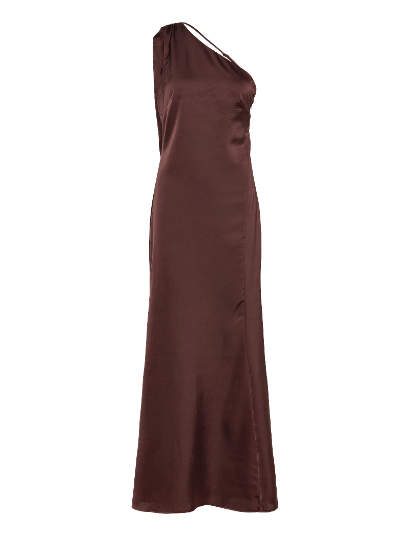 Bubbleroom - One Shoulder Scarf Satin Gown - aftenkjoler - dark brown - 1