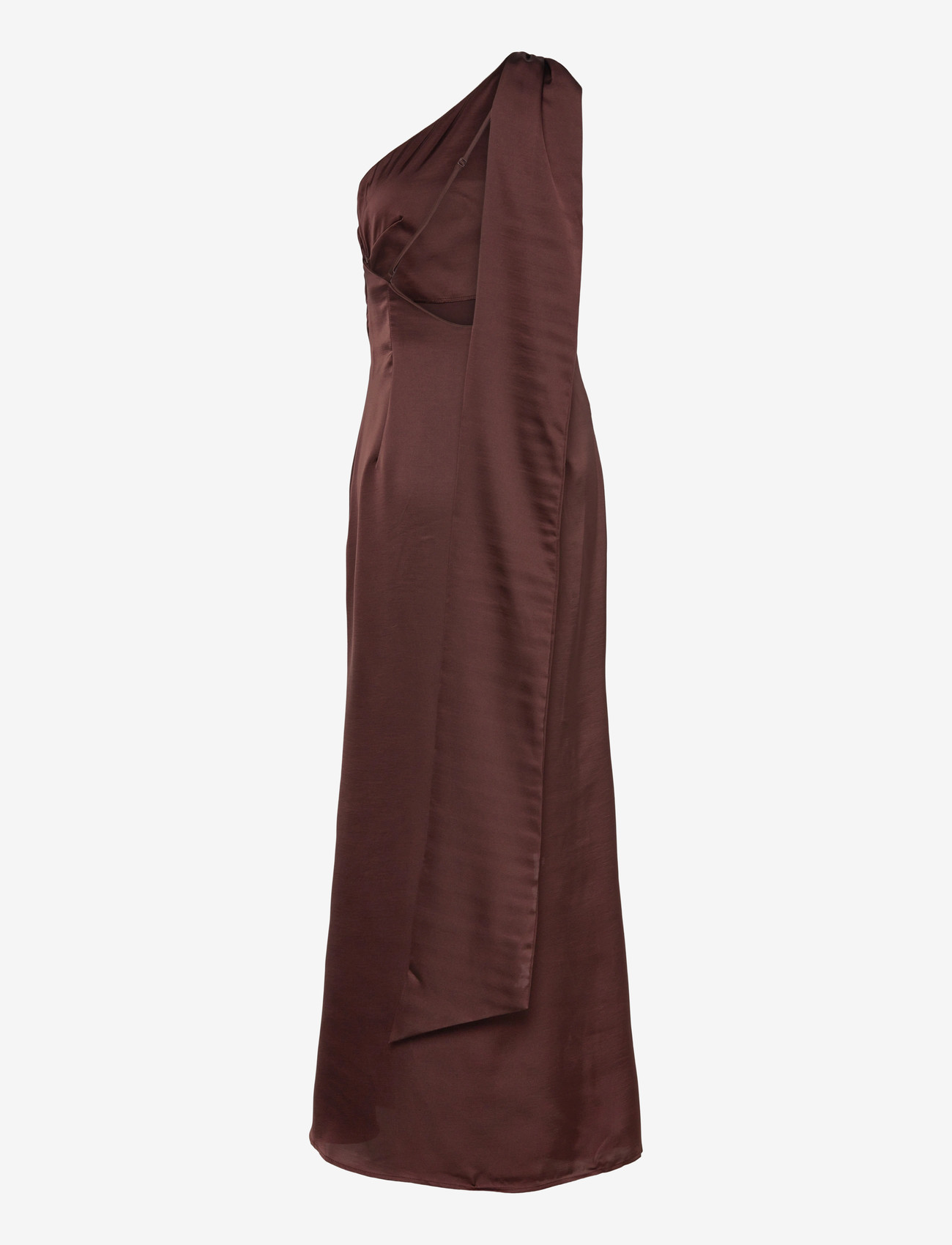 Bubbleroom - One Shoulder Scarf Satin Gown - aftenkjoler - dark brown - 2