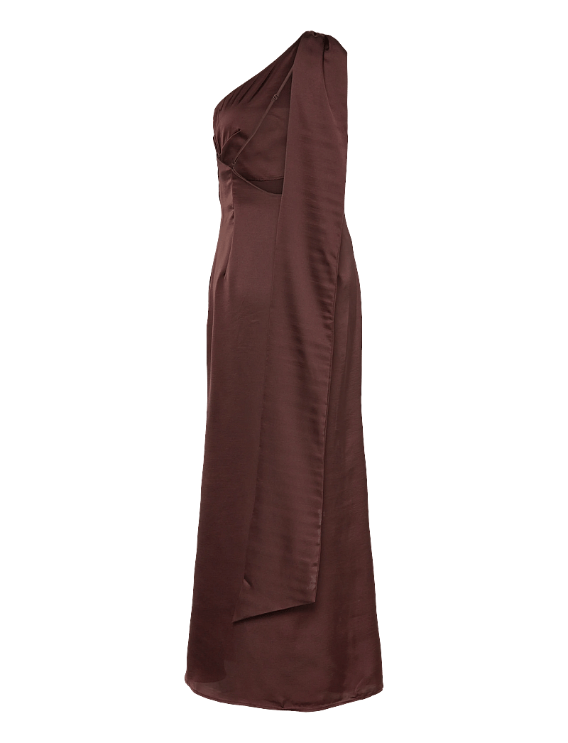 Bubbleroom - One Shoulder Scarf Satin Gown - aftenkjoler - dark brown - 2