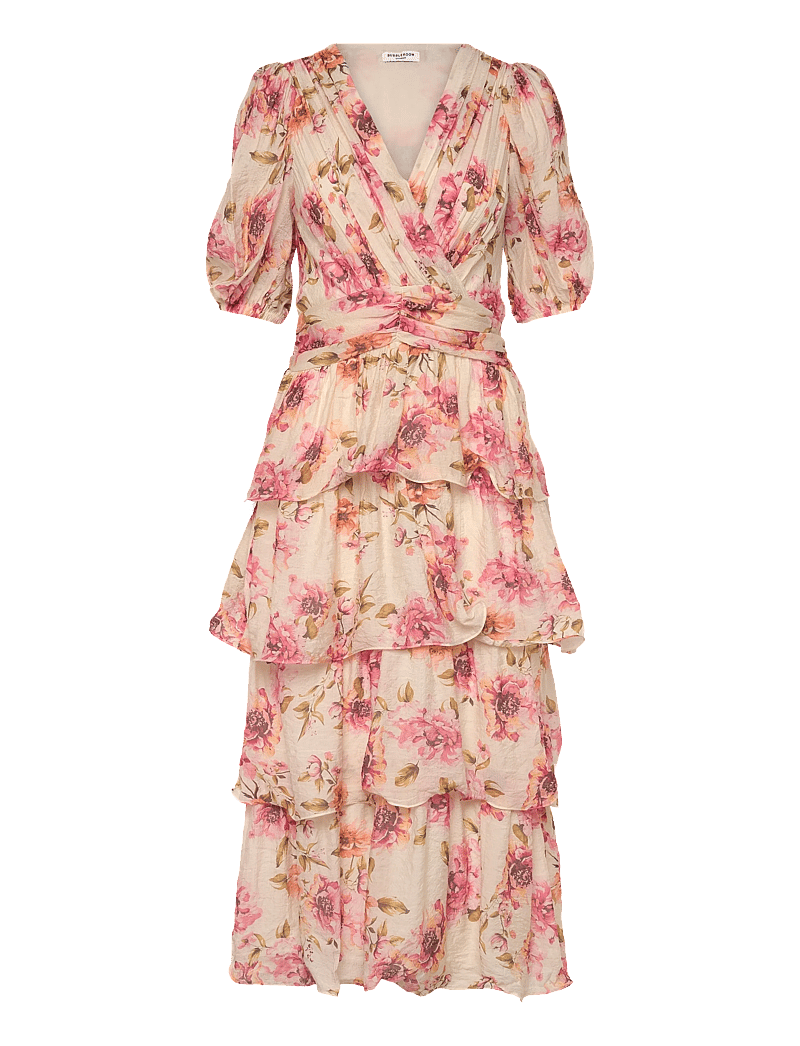 Bubbleroom - Balloon Sleeve Flounce Ankle Dress - suvekleidid - light yellow/patterned - 1