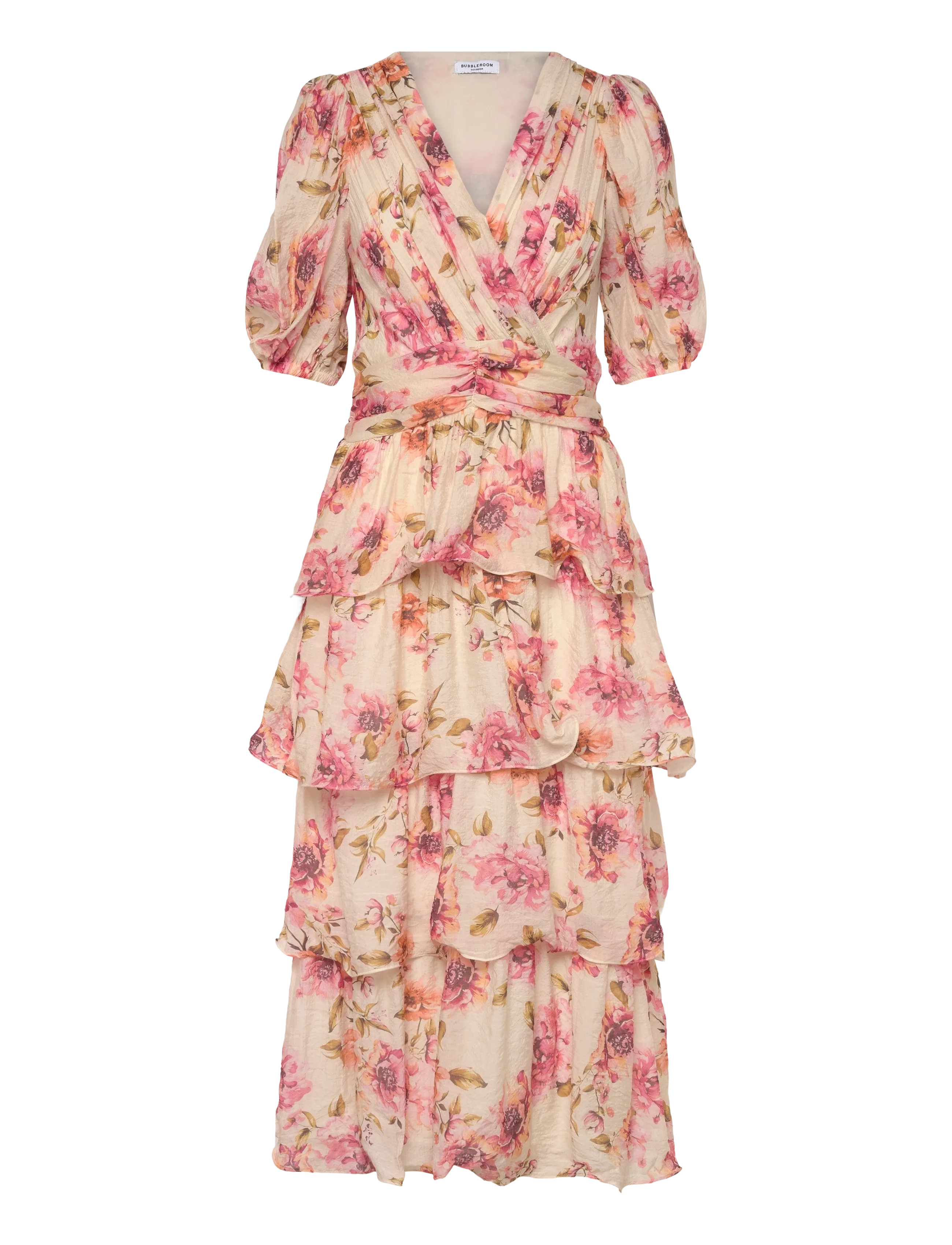 Bubbleroom Balloon Sleeve Flounce Ankle Dress - Kleider - LIGHT YELLOW/PATTERNED / multi