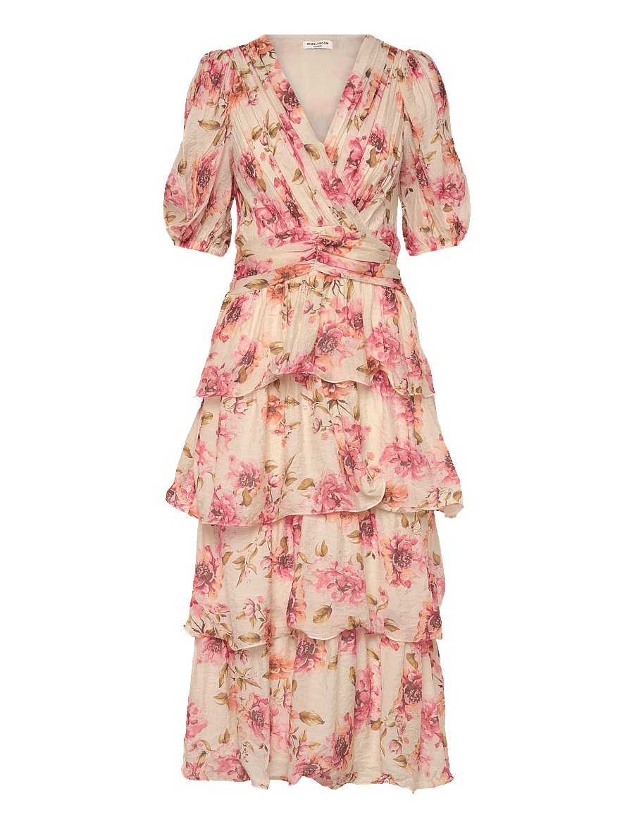 Bubbleroom - Balloon Sleeve Flounce Ankle Dress - sommerkjoler - light yellow/patterned - 1