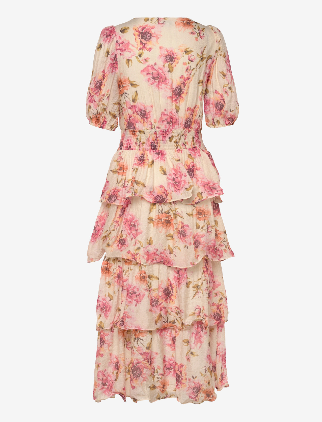 Bubbleroom - Balloon Sleeve Flounce Ankle Dress - summer dresses - light yellow/patterned - 2