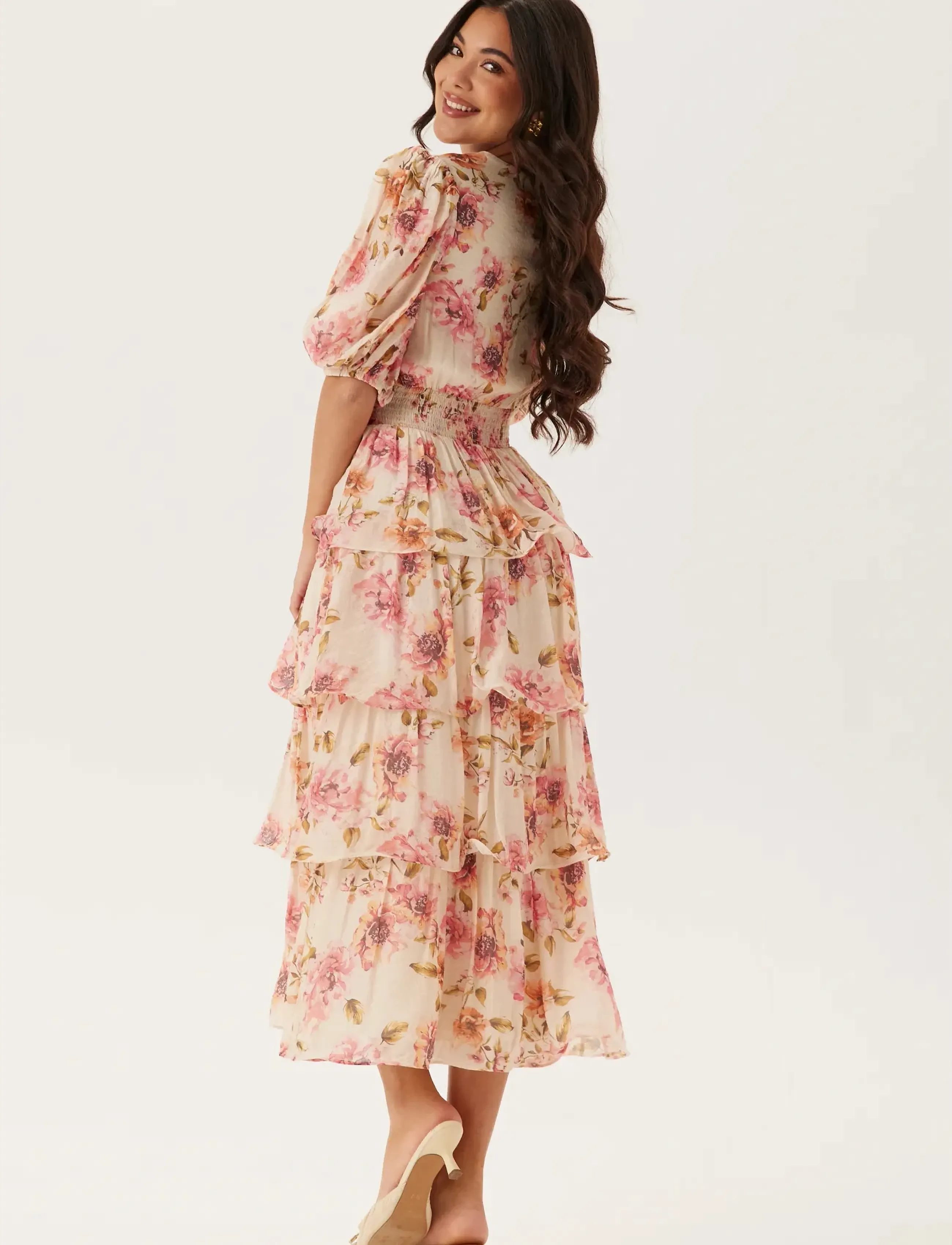 Bubbleroom - Balloon Sleeve Flounce Ankle Dress - sommerkjoler - light yellow/patterned - 3