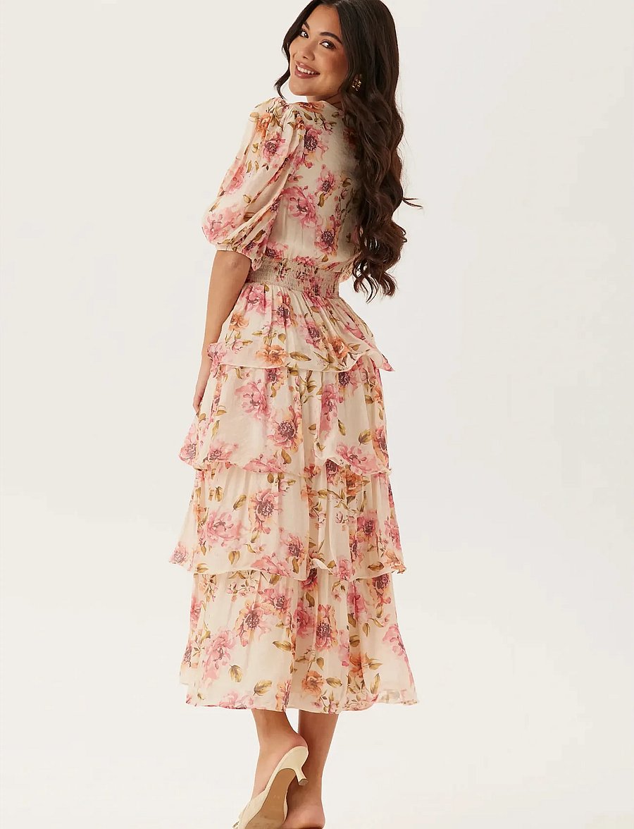 Bubbleroom - Balloon Sleeve Flounce Ankle Dress - sommerkjoler - light yellow/patterned - 3