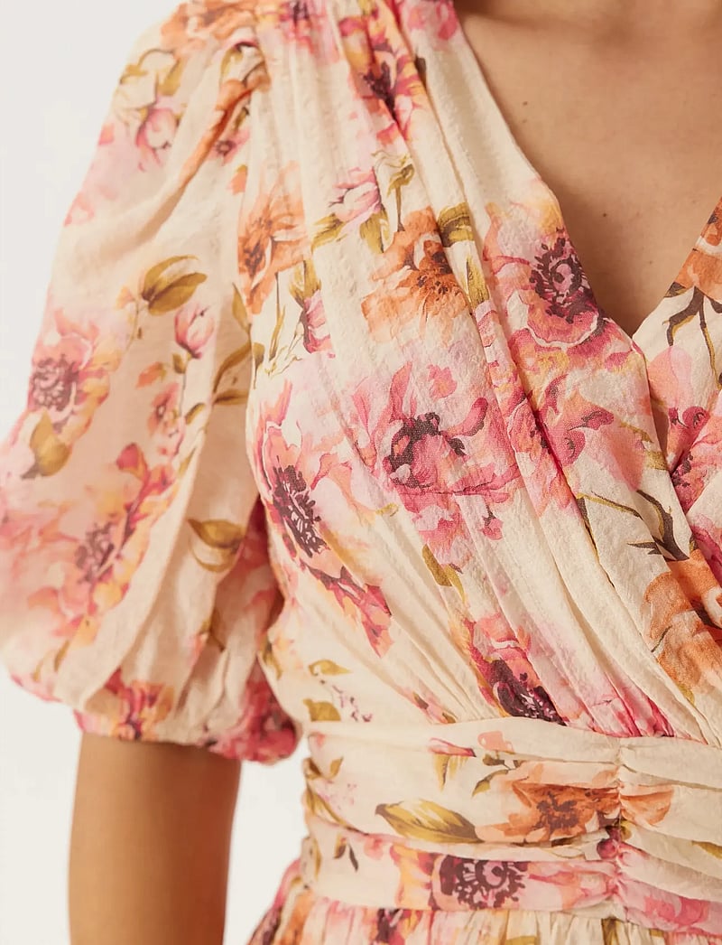 Bubbleroom - Balloon Sleeve Flounce Ankle Dress - suvekleidid - light yellow/patterned - 5