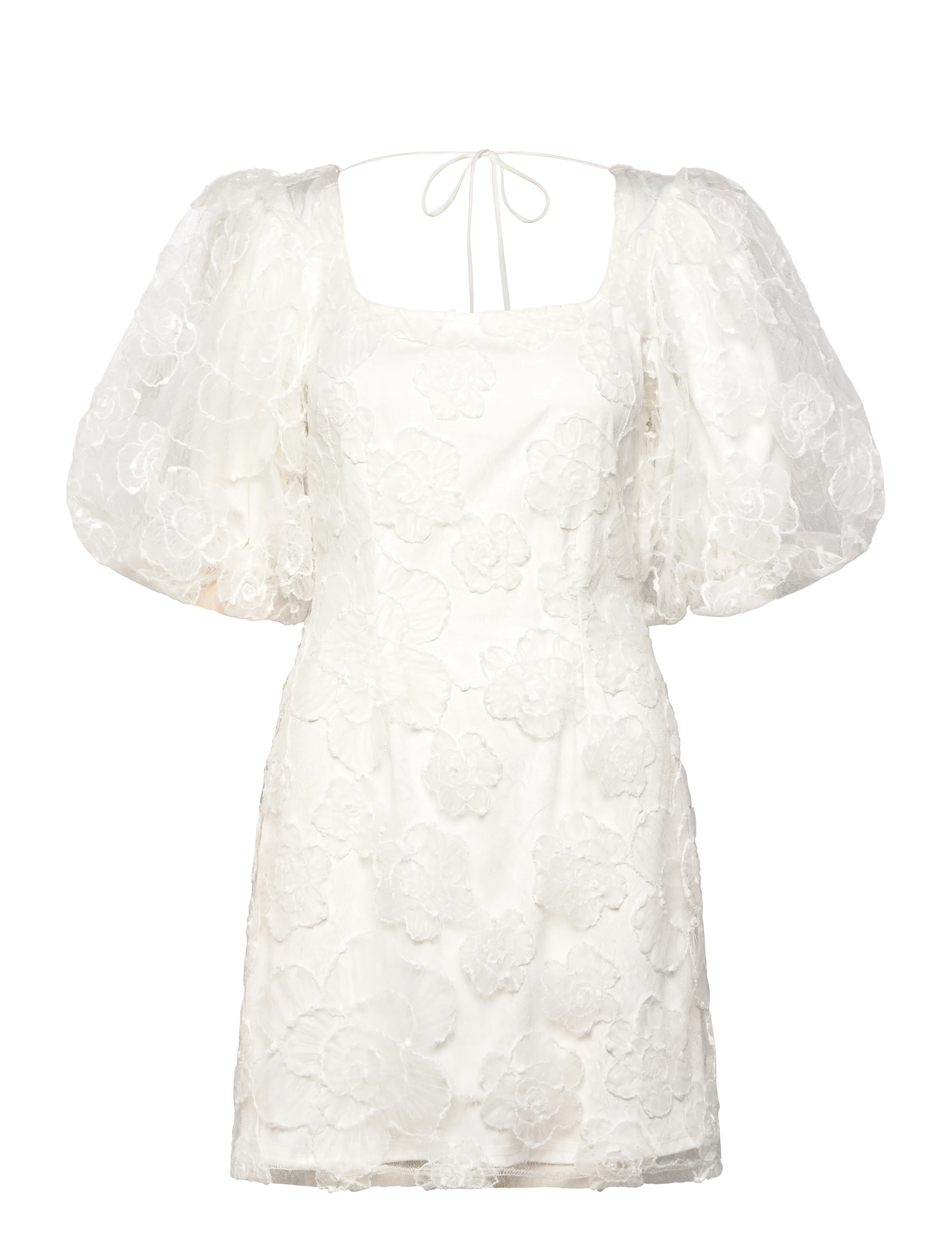 BUBBLEROOM Puff Sleeve Bestickt Kleid Weiß - 34 - Damen