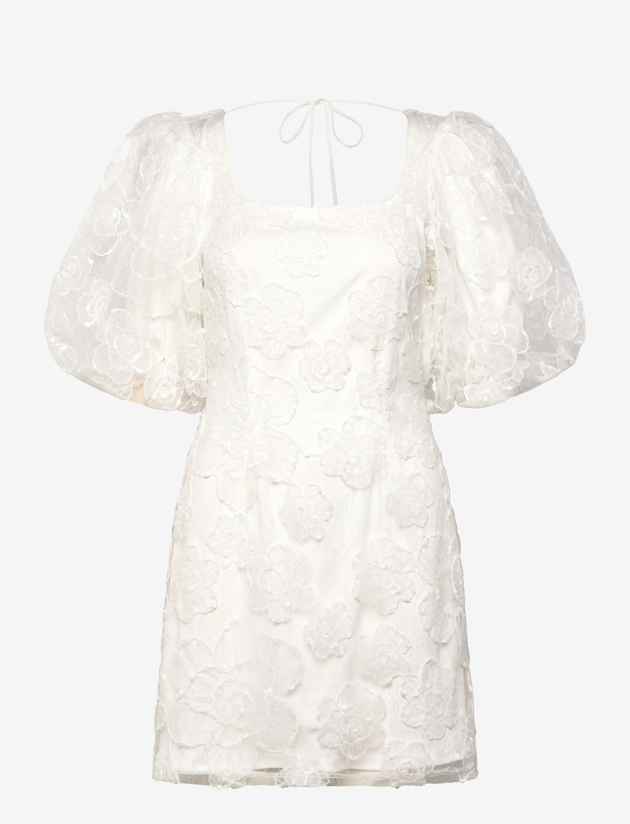 Bubbleroom - Puff Sleeve Embroidered Dress - konfirmation - white - 1