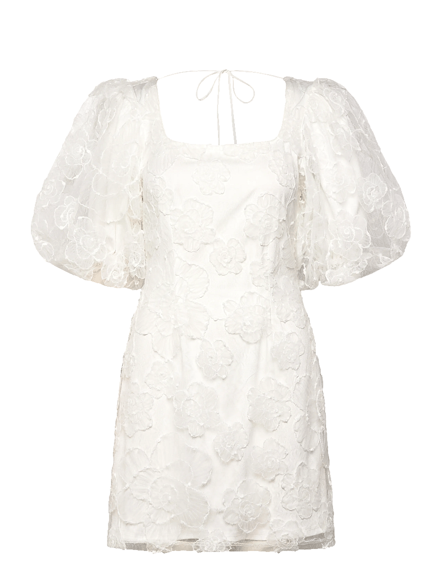 Bubbleroom - Puff Sleeve Embroidered Dress - konfirmationstøj - white - 1