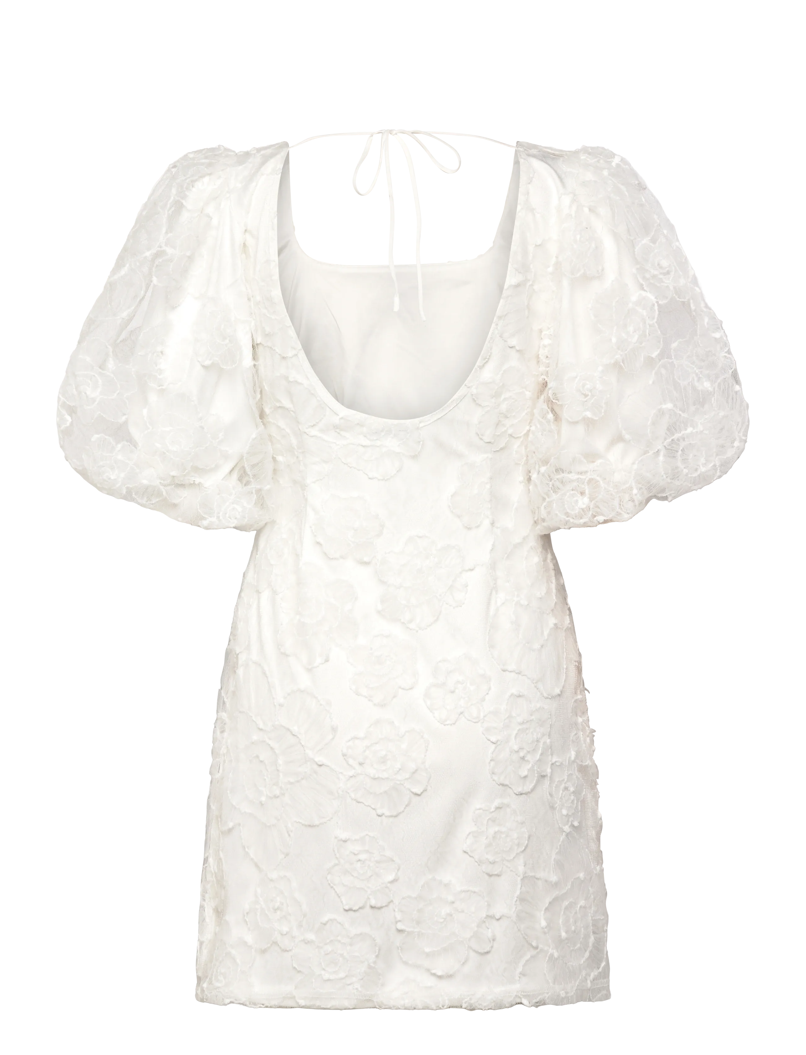 Bubbleroom - Puff Sleeve Embroidered Dress - blondekjoler - white - 2