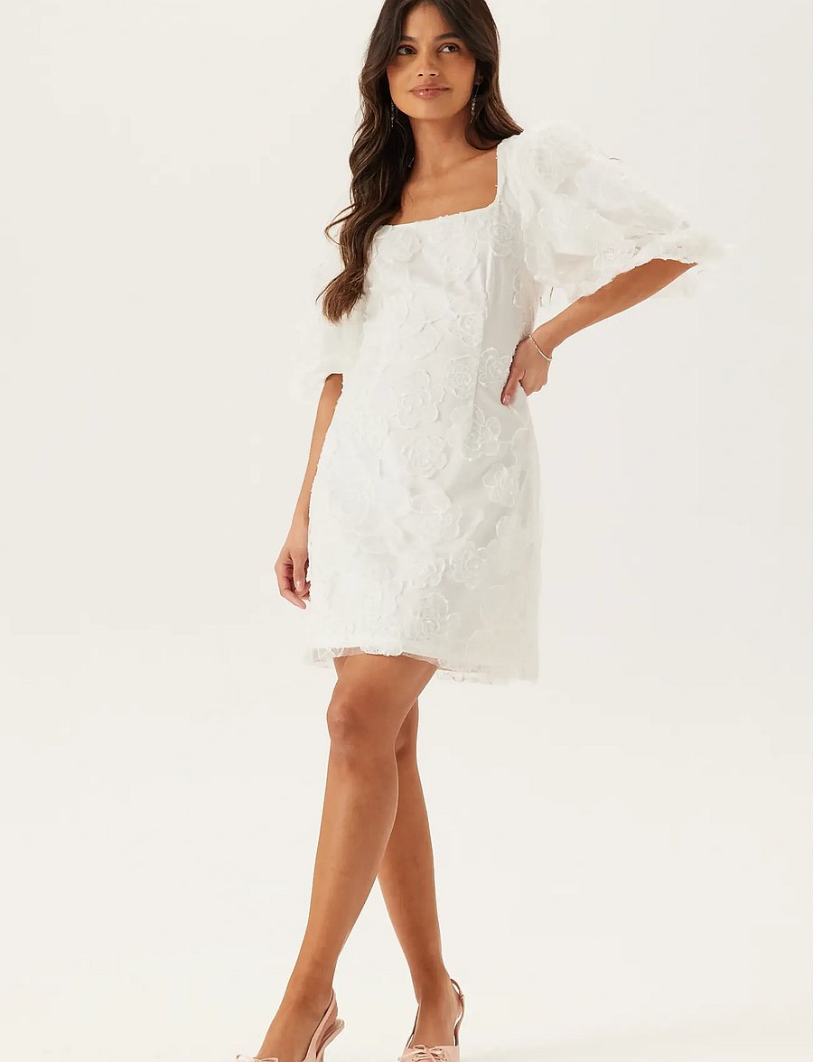 Bubbleroom - Puff Sleeve Embroidered Dress - konfirmationstøj - white - 4