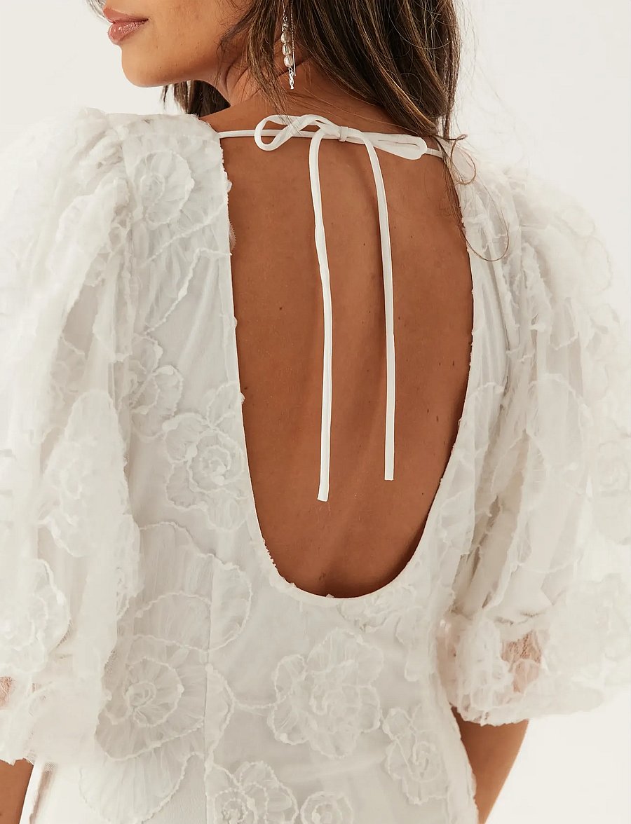 Bubbleroom - Puff Sleeve Embroidered Dress - konfirmationstøj - white - 5