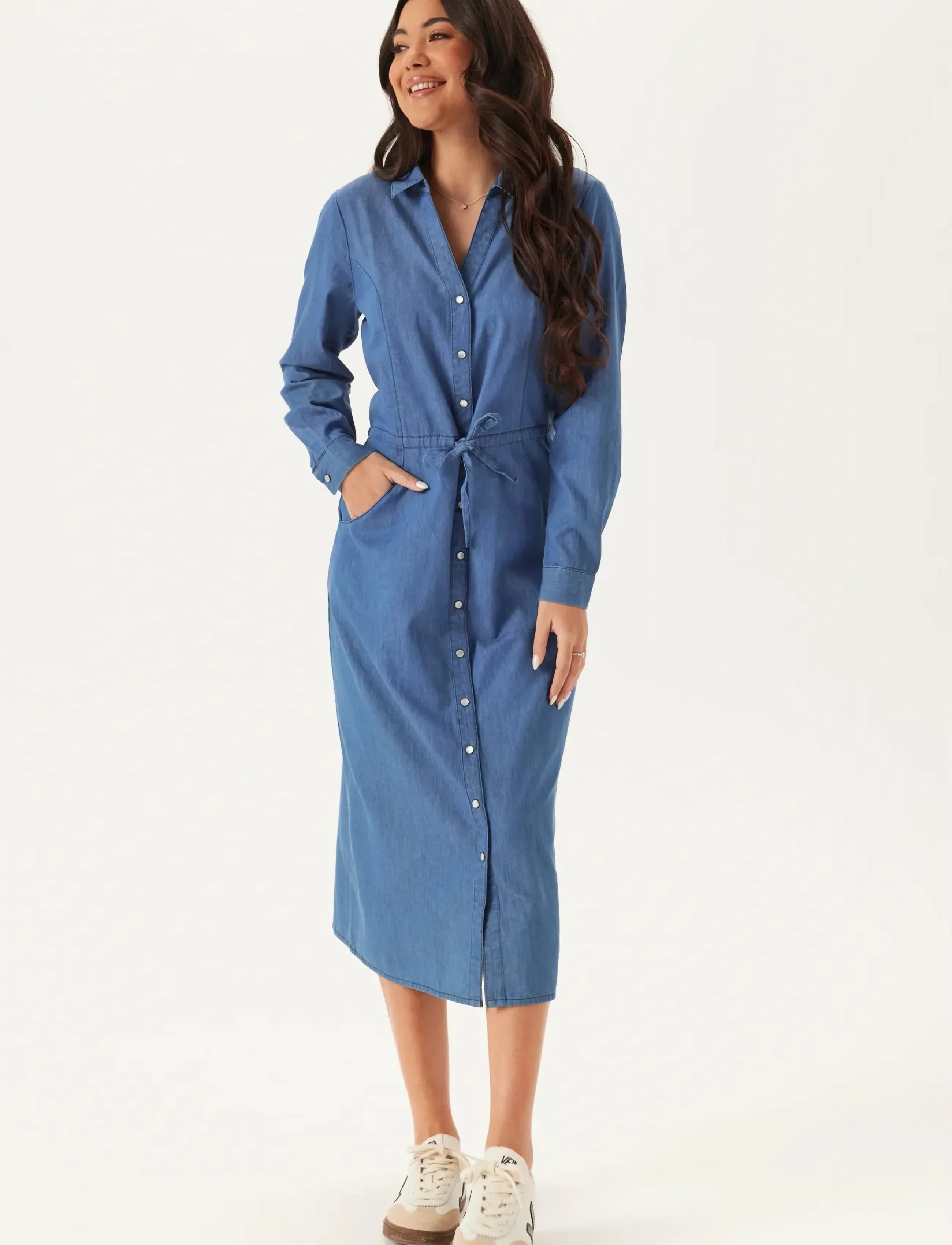 Bubbleroom Denim Shirt Dress, 32-34, Dresses, Blau - Frauen