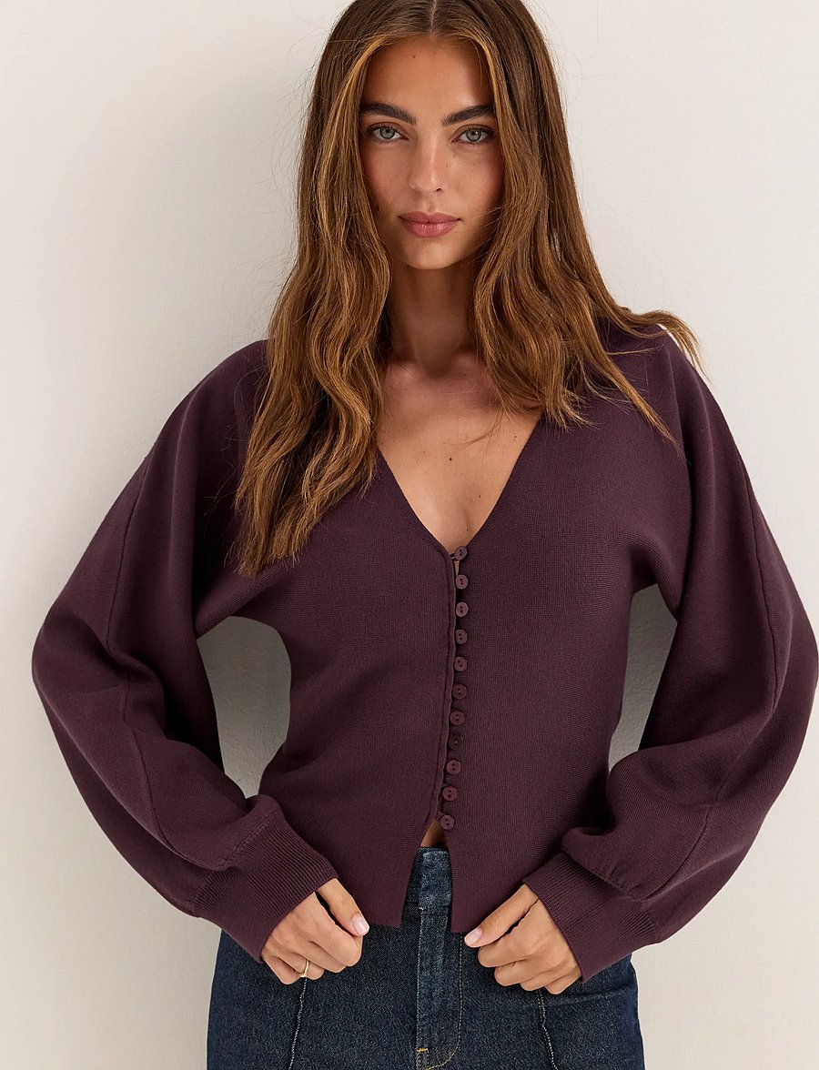 Bubbleroom - Knitted Cardigan - strickjacken - dark plum - 0