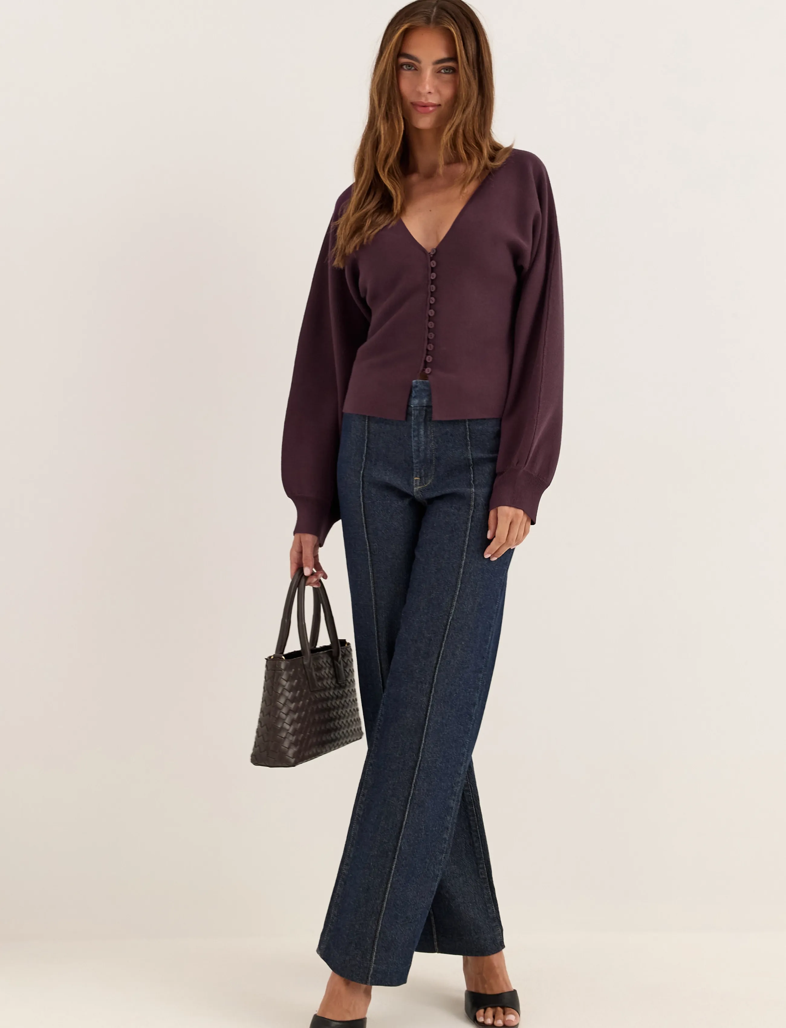 Bubbleroom - Knitted Cardigan - cardigans - dark plum - 4
