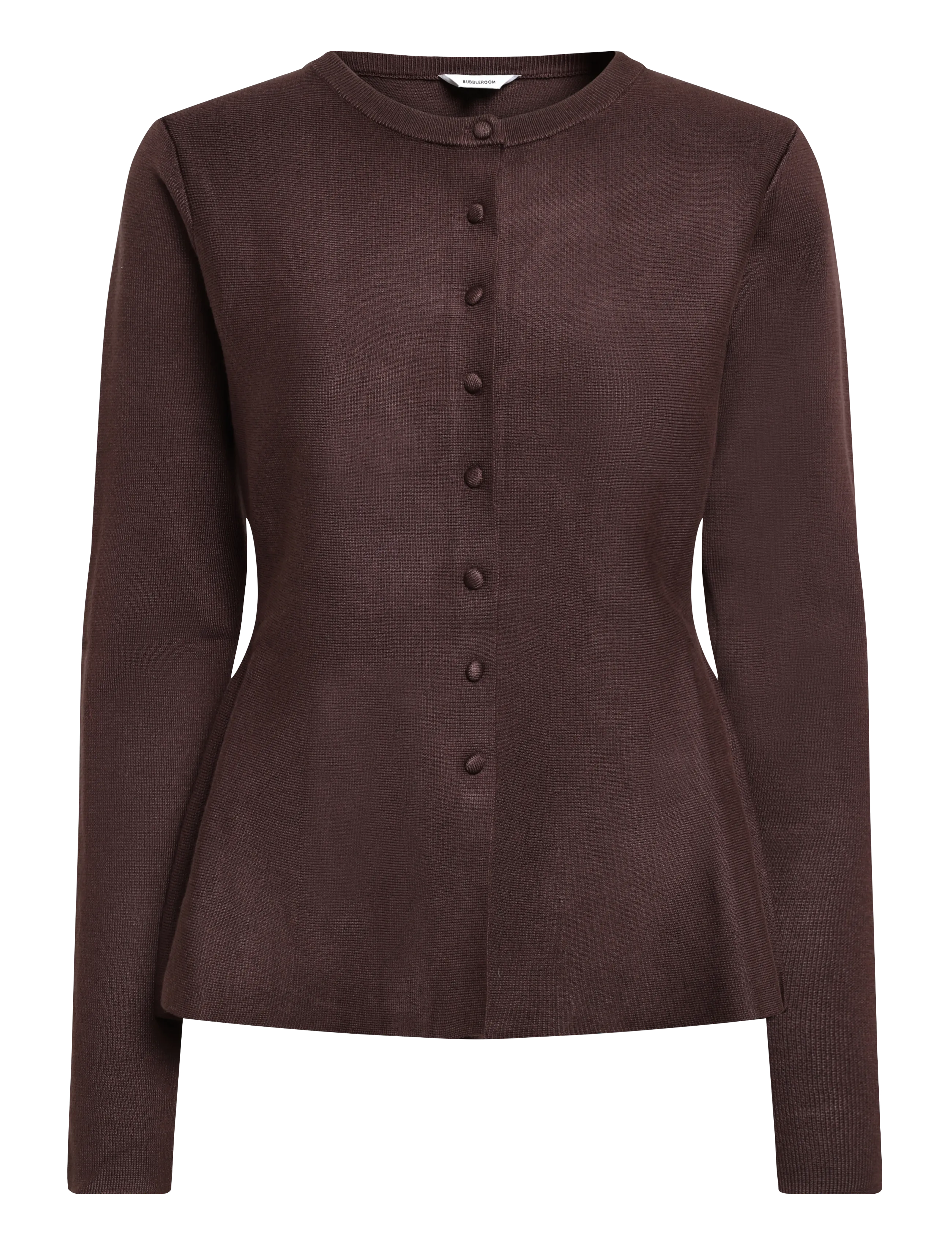 Bubbleroom Knitted Peplum Cardigan - Clothing - DARK BROWN / brown