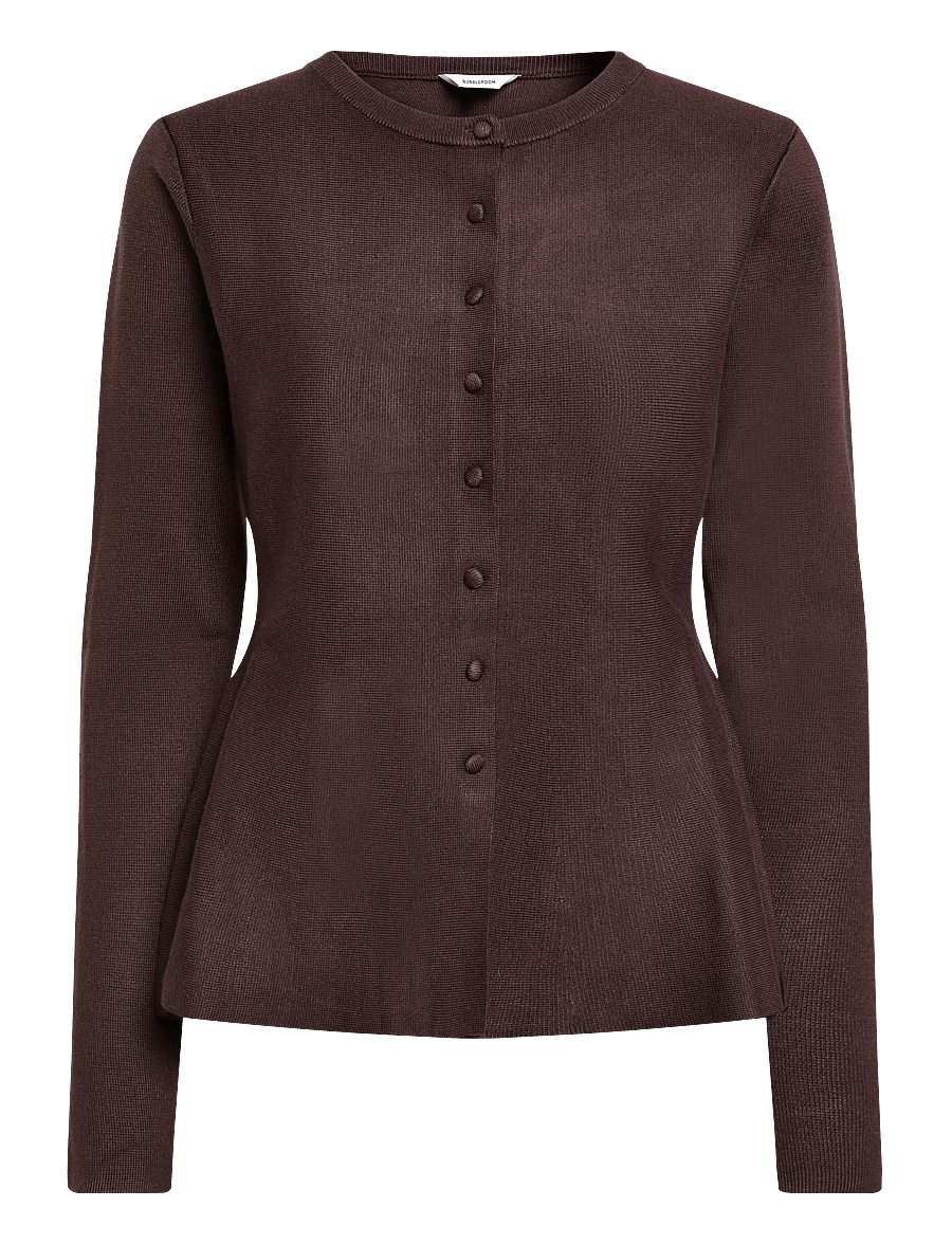 Bubbleroom - Knitted Peplum Cardigan - cardigans - dark brown - 1