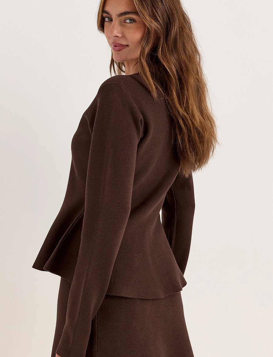 Bubbleroom - Knitted Peplum Cardigan - cardigans - dark brown - 3
