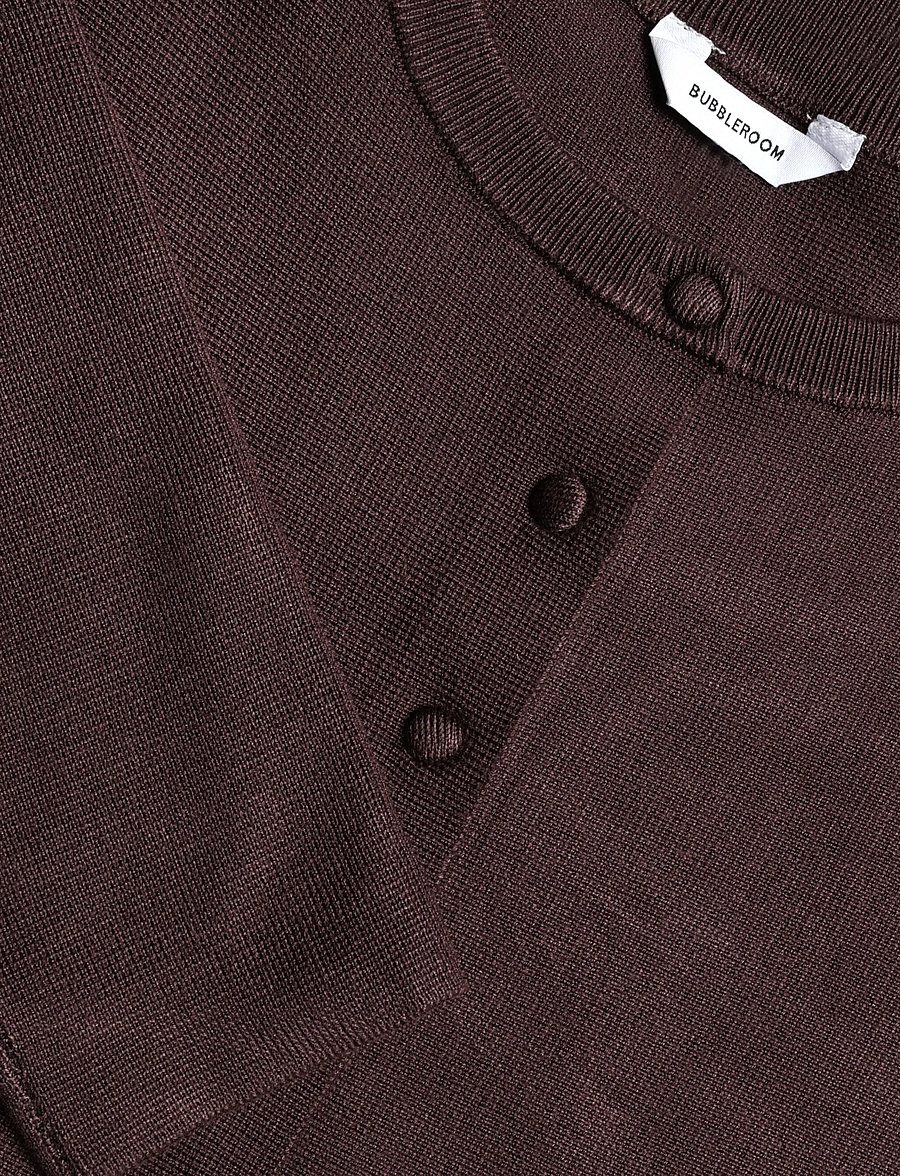 Bubbleroom - Knitted Peplum Cardigan - cardigans - dark brown - 5