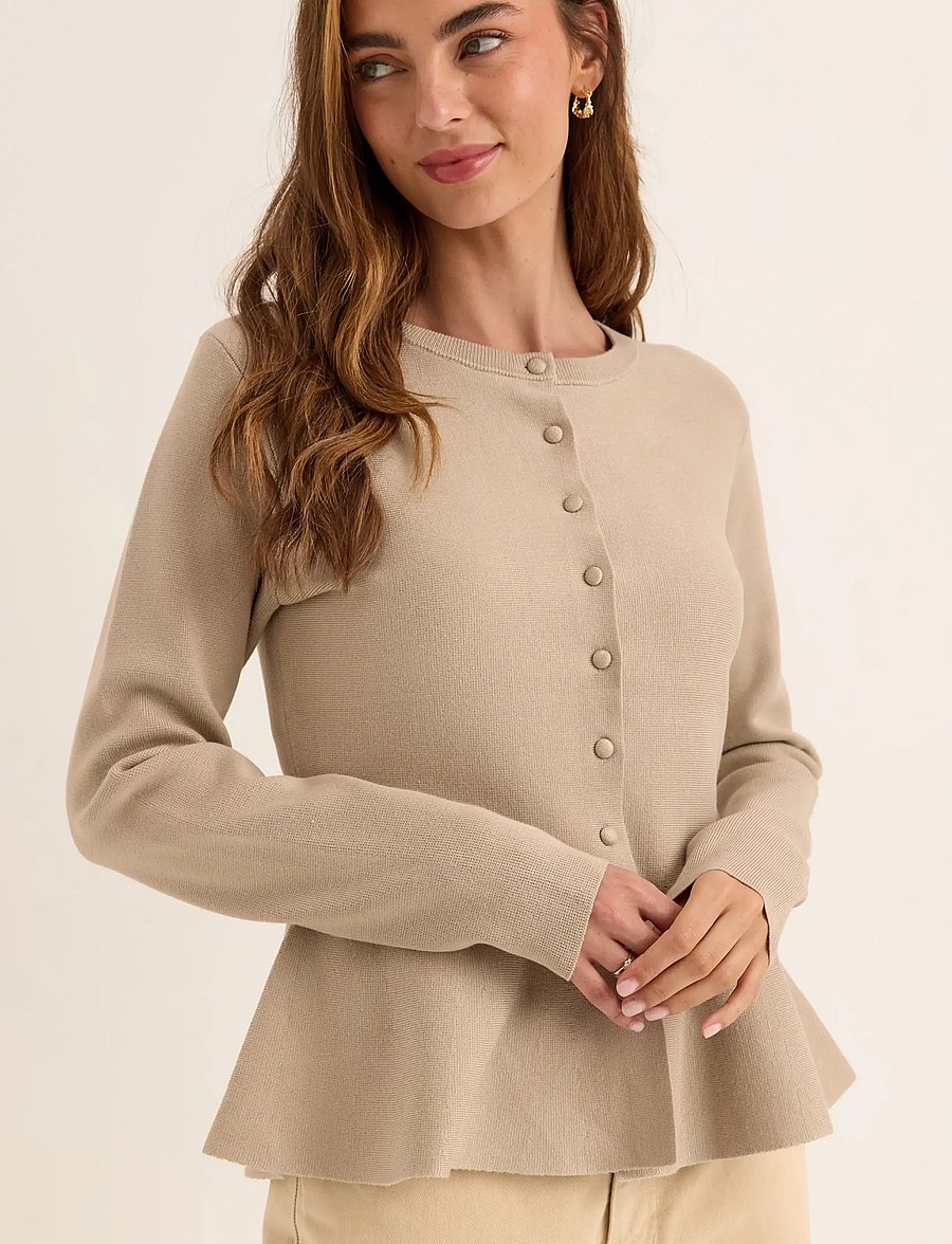 Bubbleroom - Knitted Peplum Cardigan - strickjacken - light beige - 0