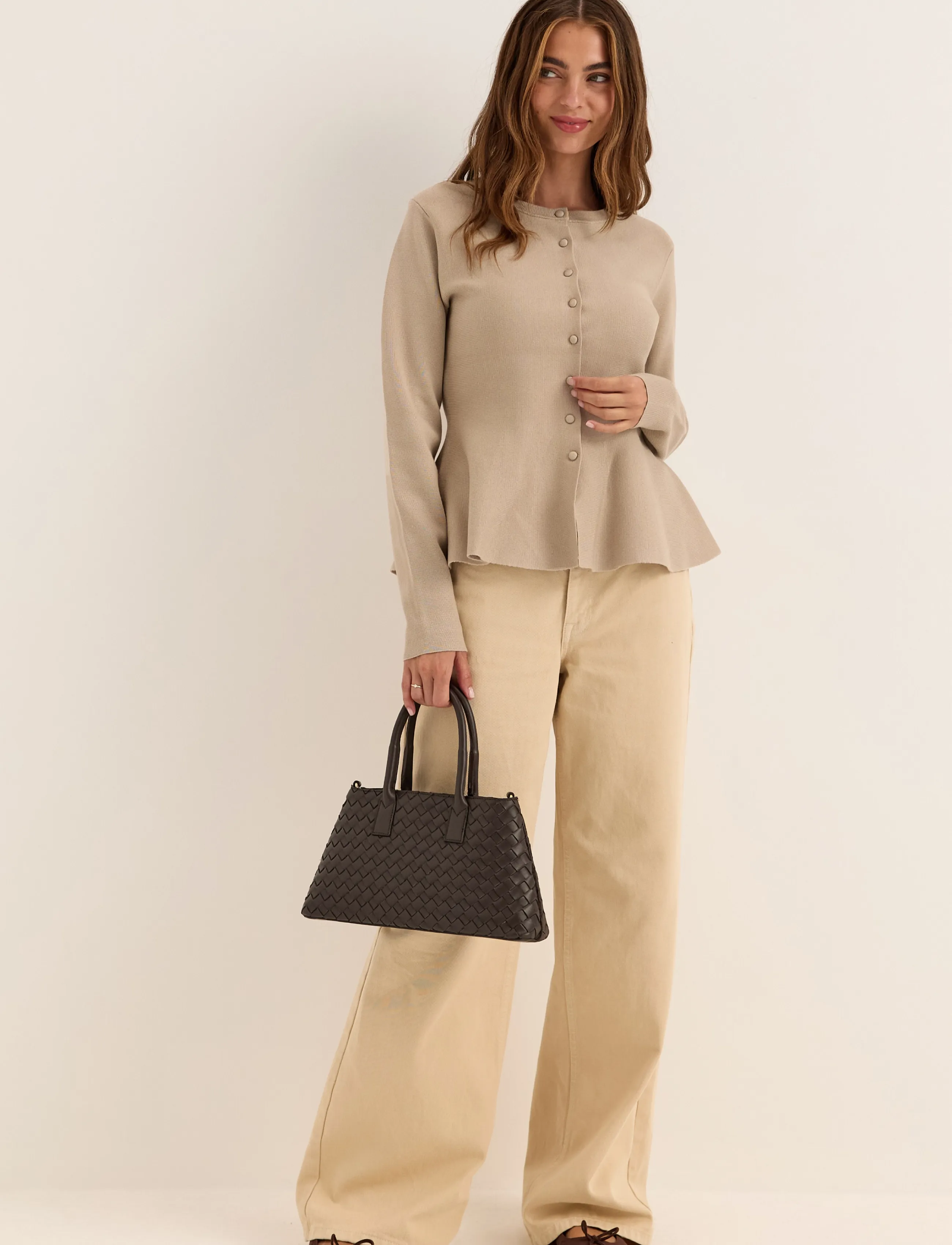 Bubbleroom - Knitted Peplum Cardigan - strickjacken - light beige - 4